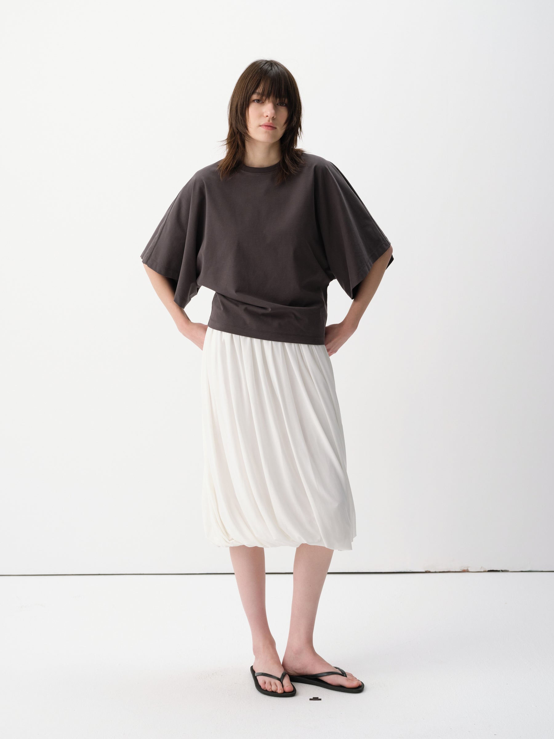 Low-Rise Twisted Pleat Boucle Midi Skirt White
