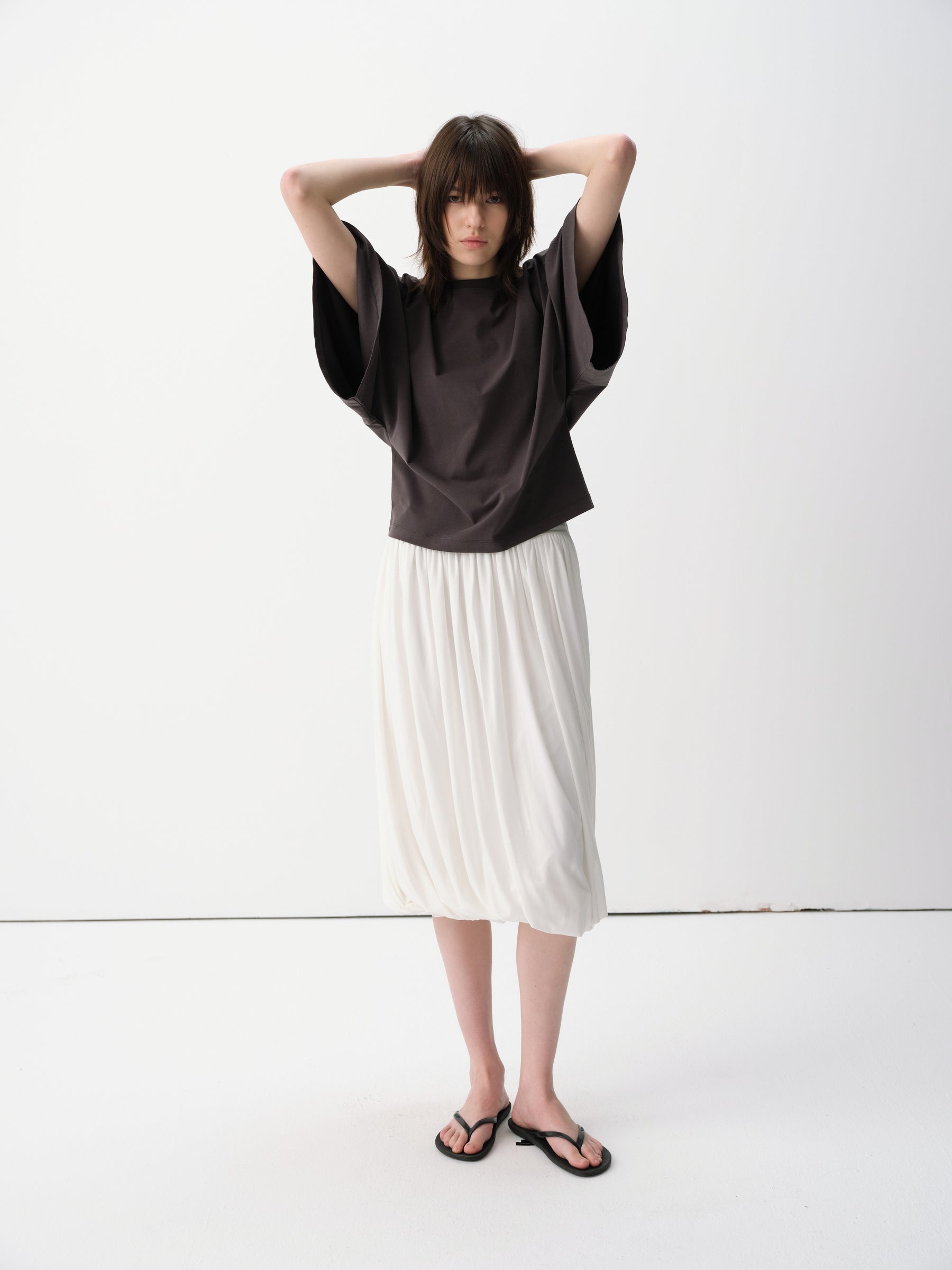 Low-Rise Twisted Pleat Boucle Midi Skirt White