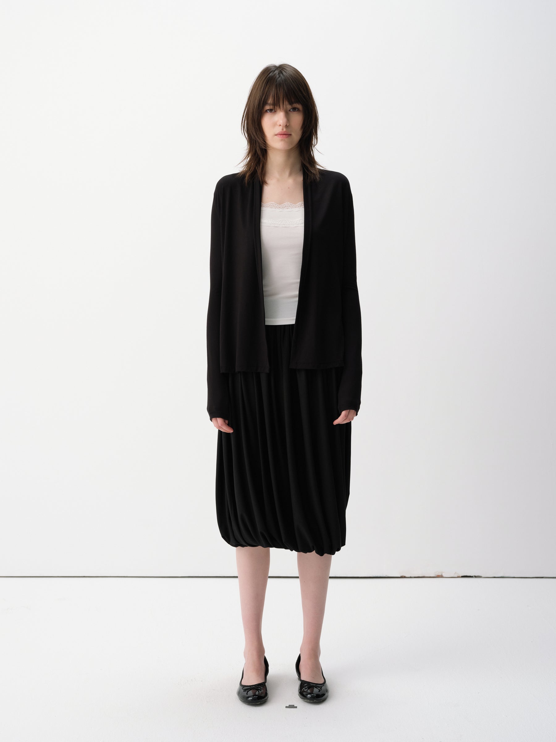 Cowl Neck Volume Knit Cardigan Coat Black
