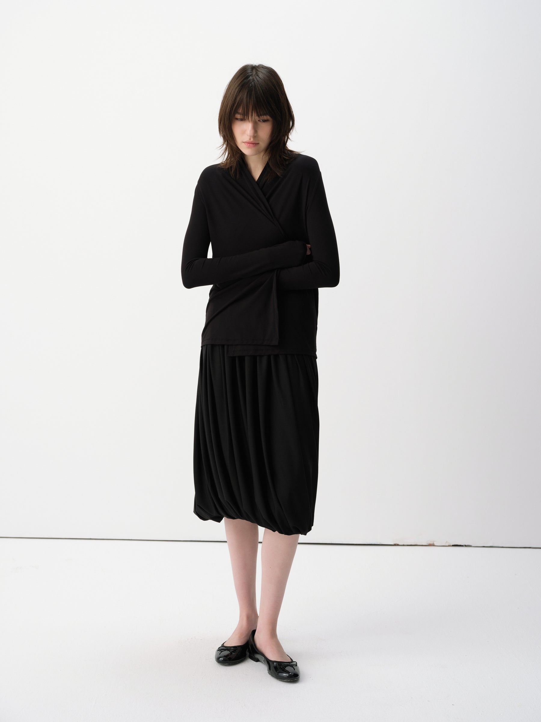 Cowl Neck Volume Knit Cardigan Coat Black