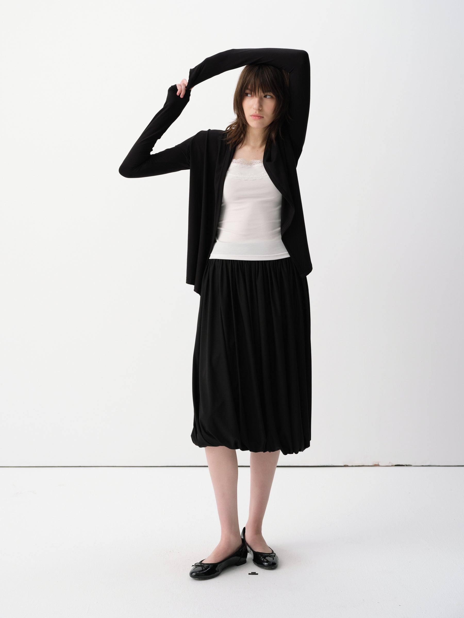 Low-Rise Twisted Pleat Boucle Midi Skirt Black