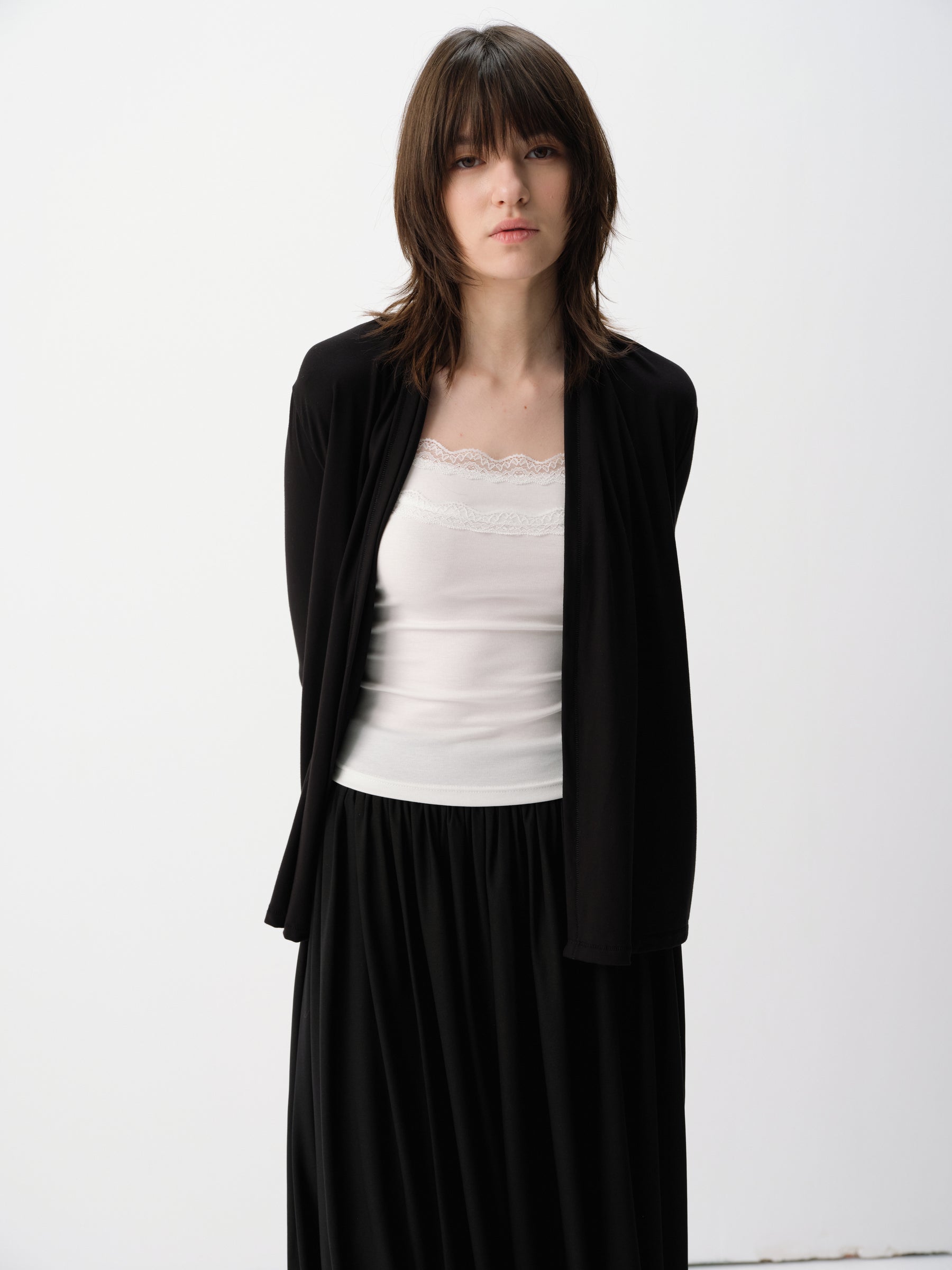 Cowl Neck Volume Knit Cardigan Coat Black