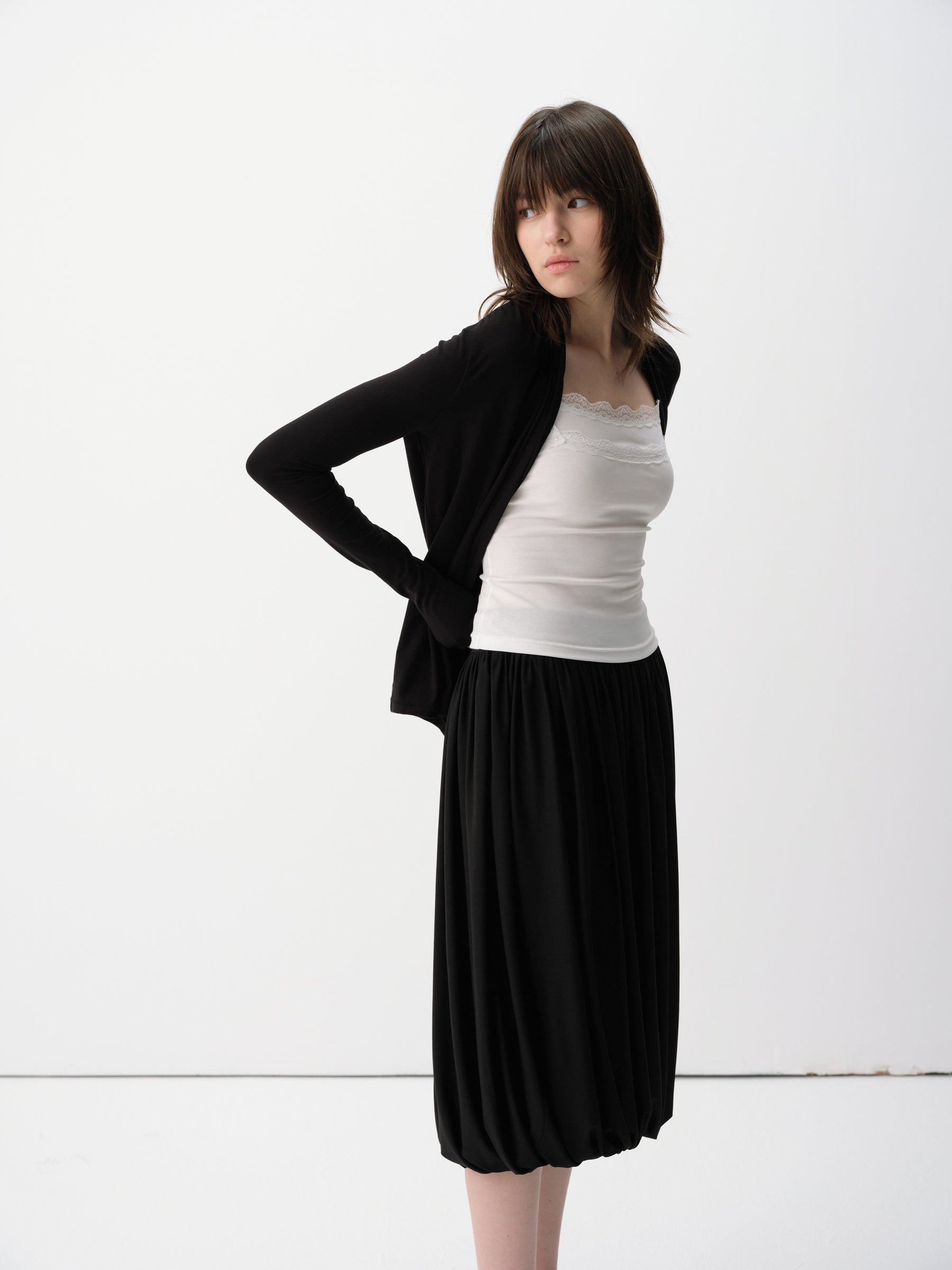 Cowl Neck Volume Knit Cardigan Coat Black