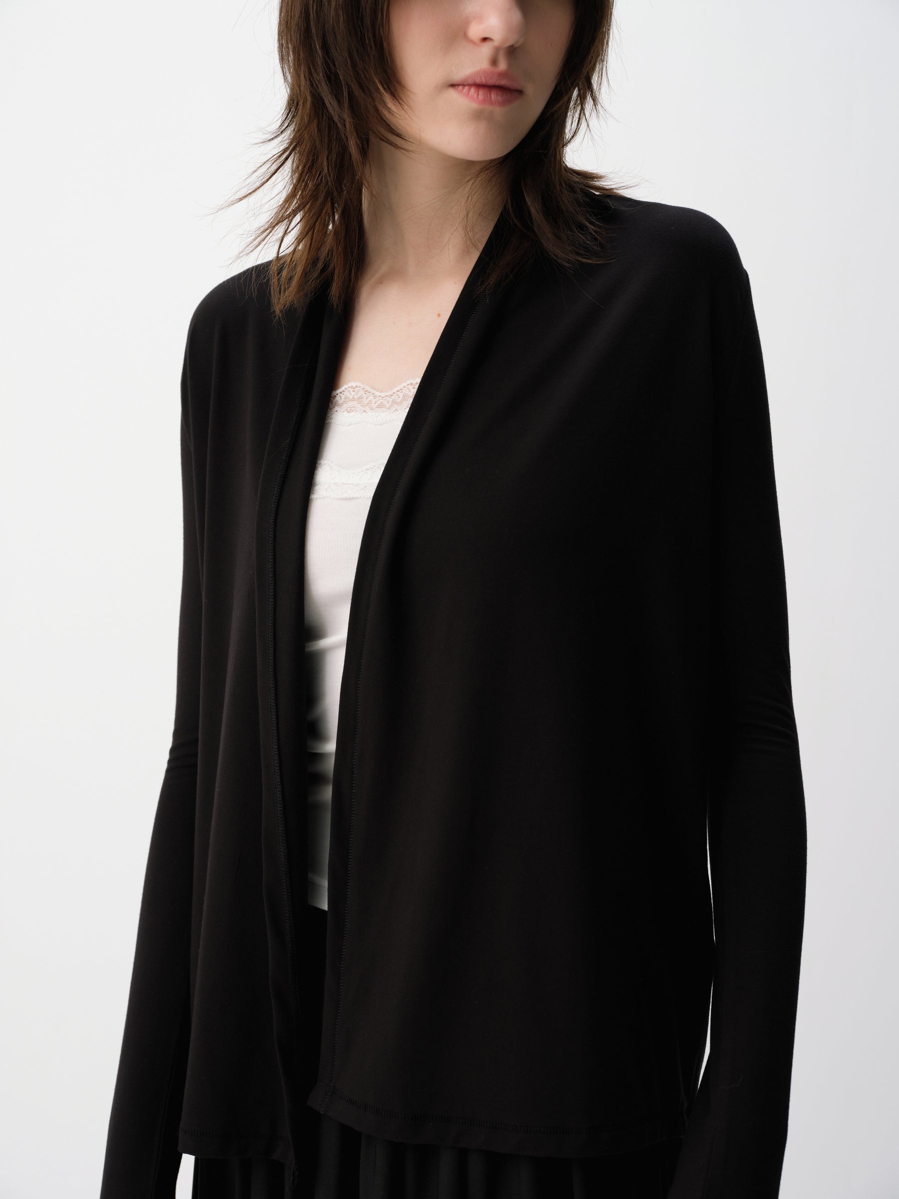 Cowl Neck Volume Knit Cardigan Coat Black