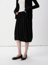 Low-Rise Twisted Pleat Boucle Midi Skirt Black