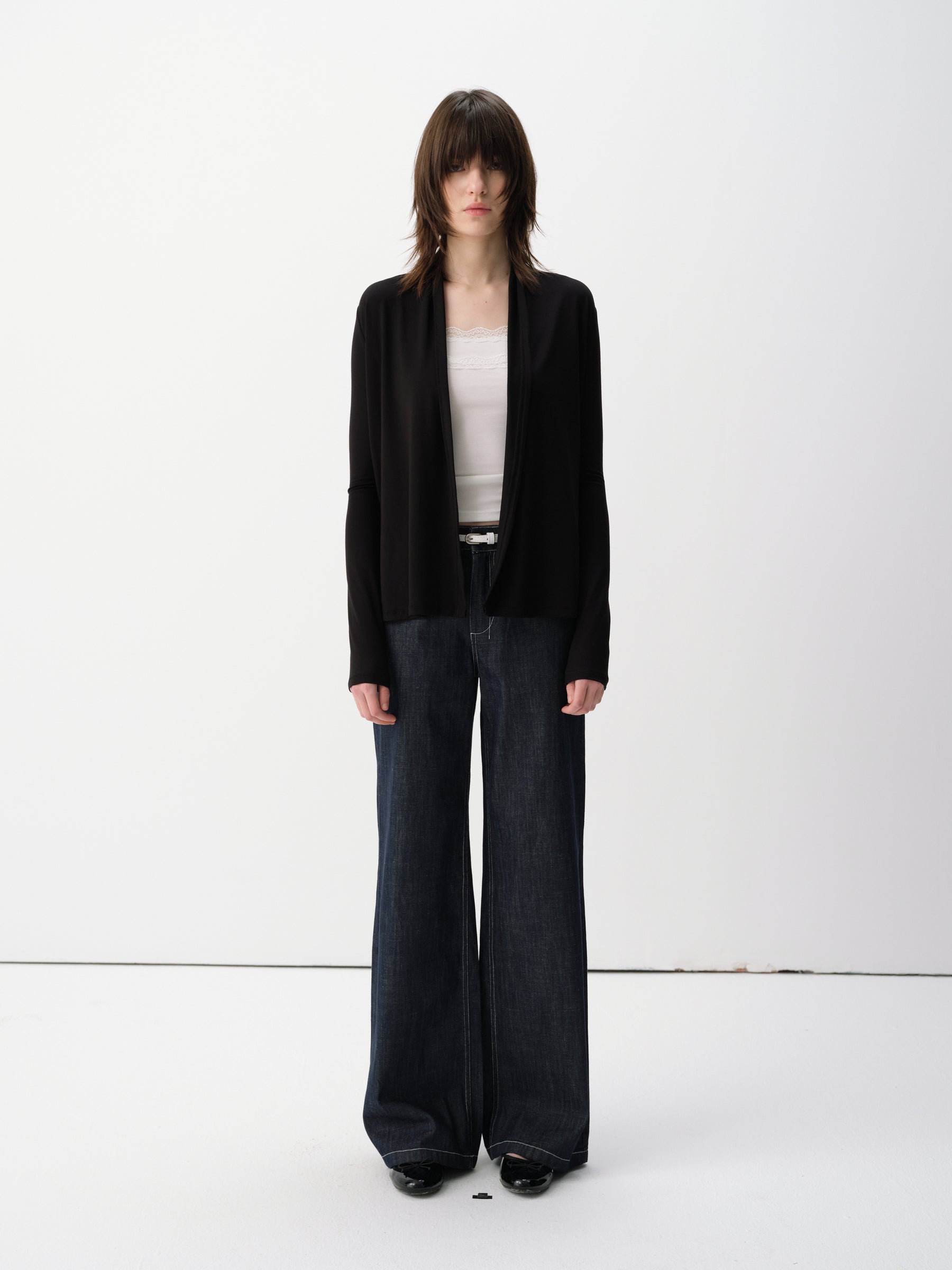 Cowl Neck Volume Knit Cardigan Coat Black
