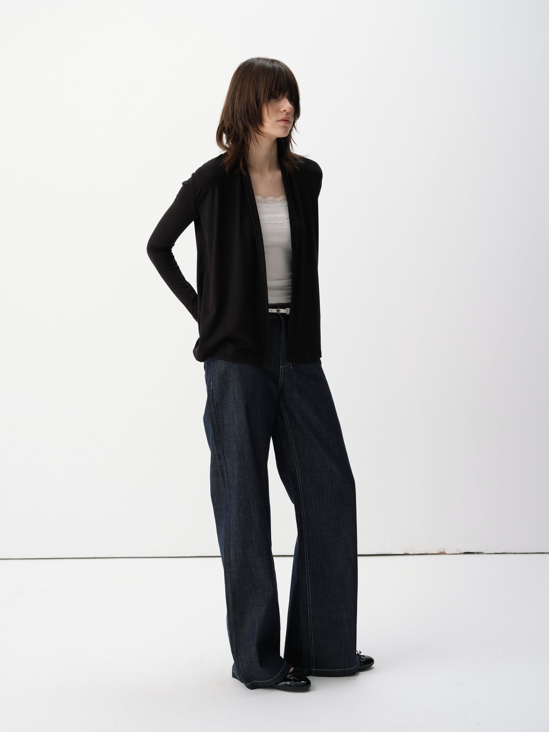 Cowl Neck Volume Knit Cardigan Coat Black