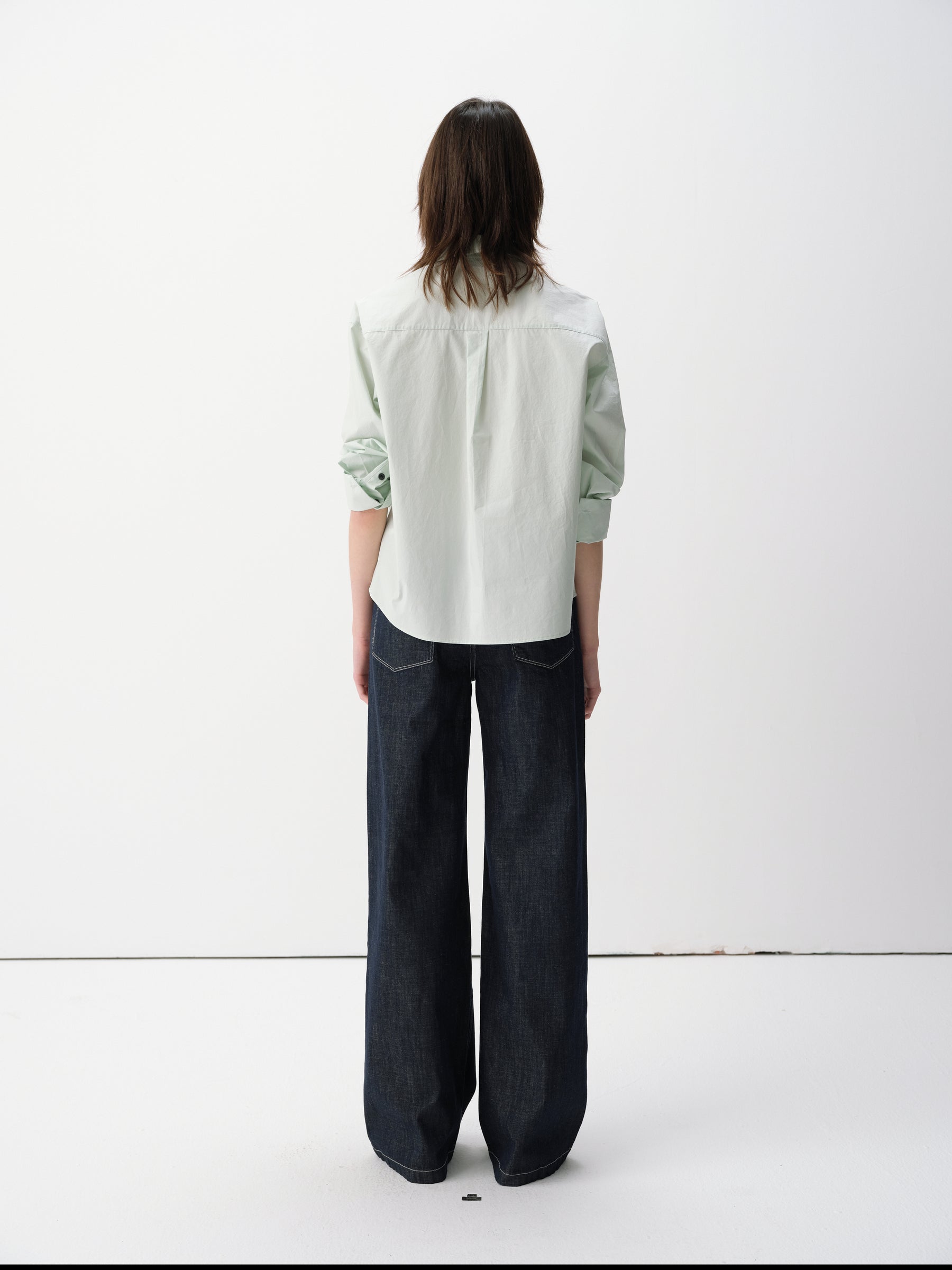 Solid Cotton Turn-Back Cuff Long-Sleeve Shirt Mint
