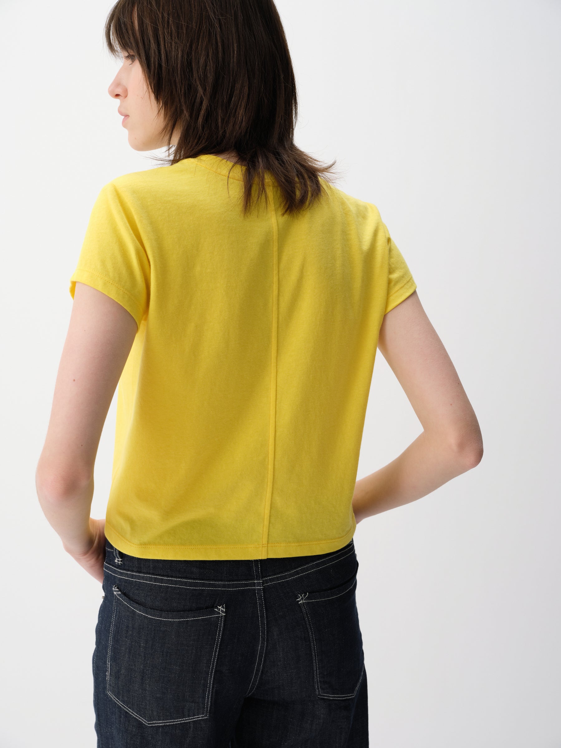 Contrast Slogan Print Regular Shoulder Short-Sleeve Tee Yellow