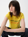 Contrast Slogan Print Regular Shoulder Short-Sleeve Tee Yellow