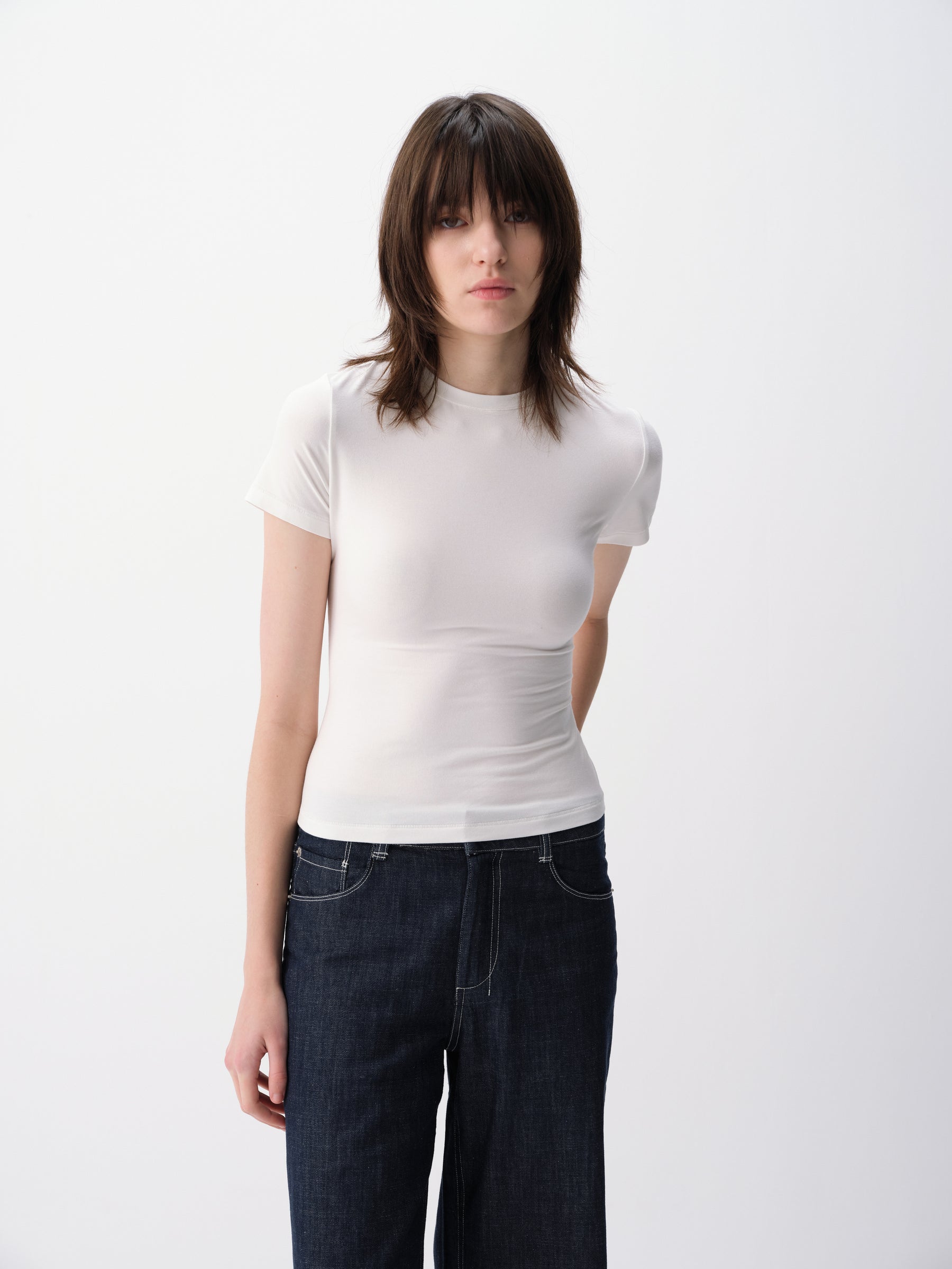 Basic Sculpted Fit Solid Slim Short-Sleeve Tee White