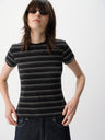 Linen-Blend Striped Regular Shoulder Short-Sleeve Top Blue White