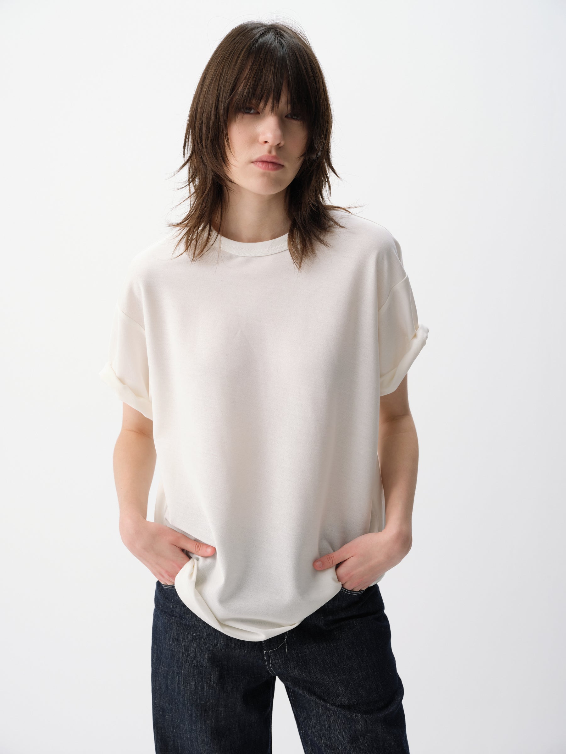 Cotton Relaxed Drop Shoulder Everyday Short-Sleeve Tee White