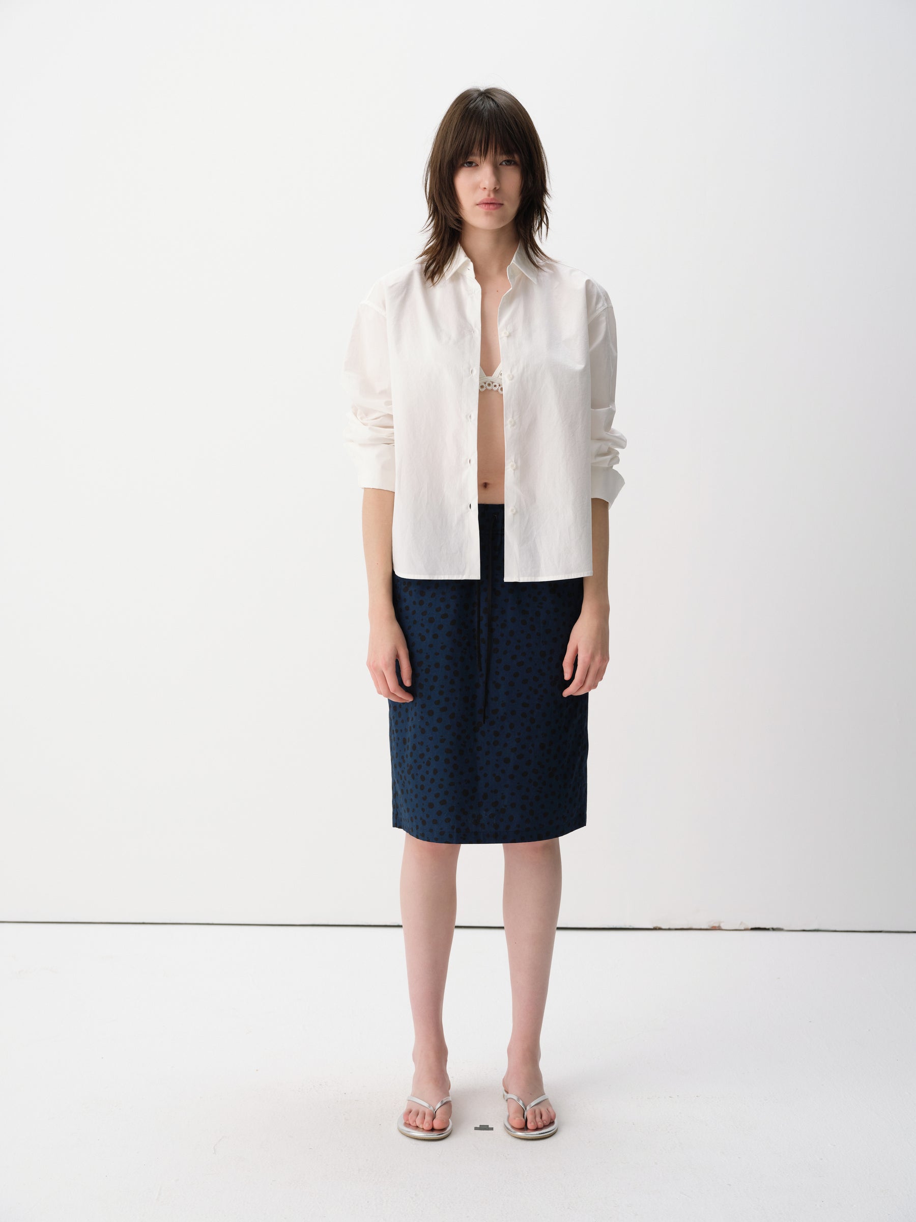 Solid Cotton Turn-Back Cuff Long-Sleeve Shirt White