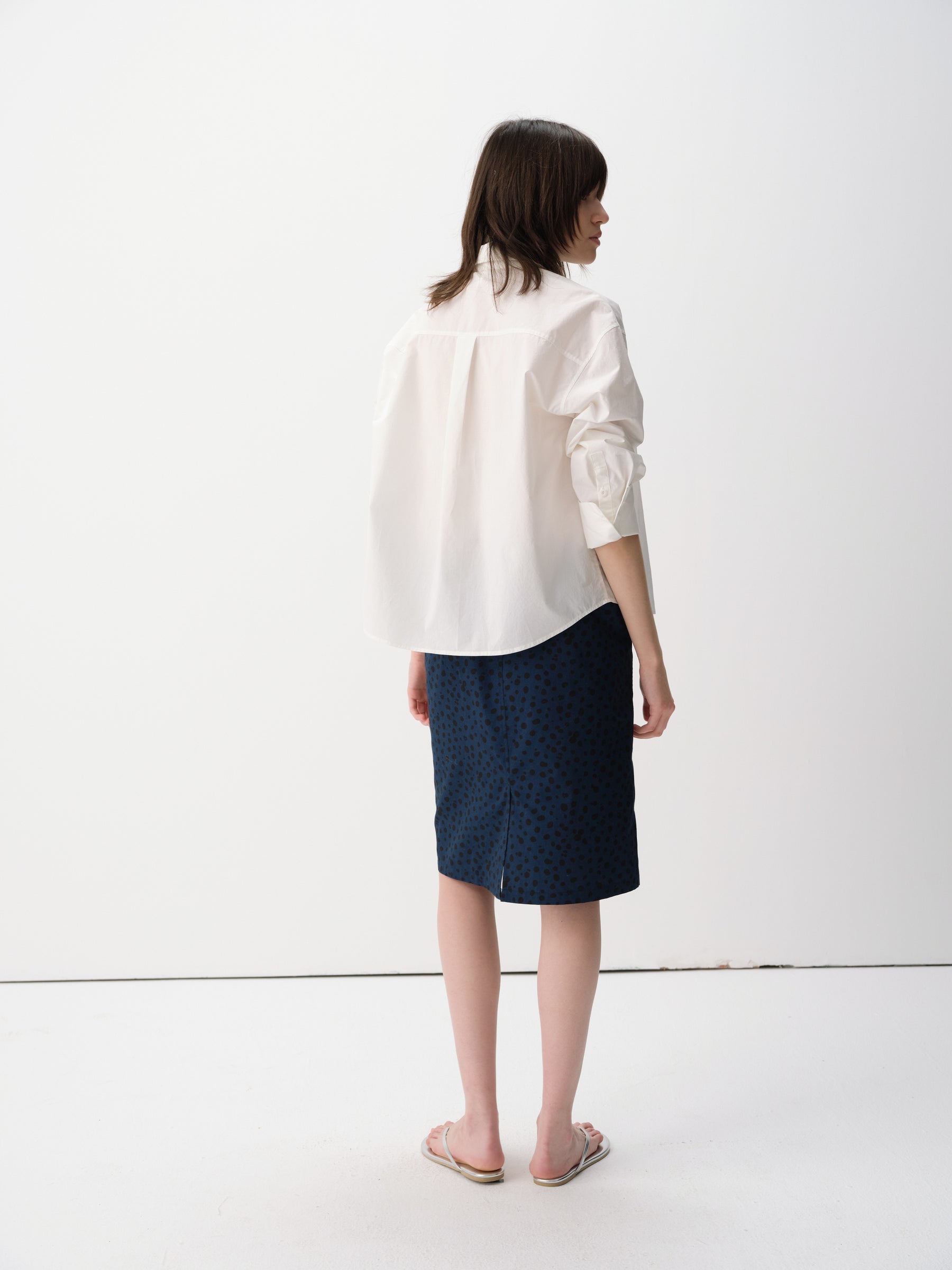 Solid Cotton Turn-Back Cuff Long-Sleeve Shirt White