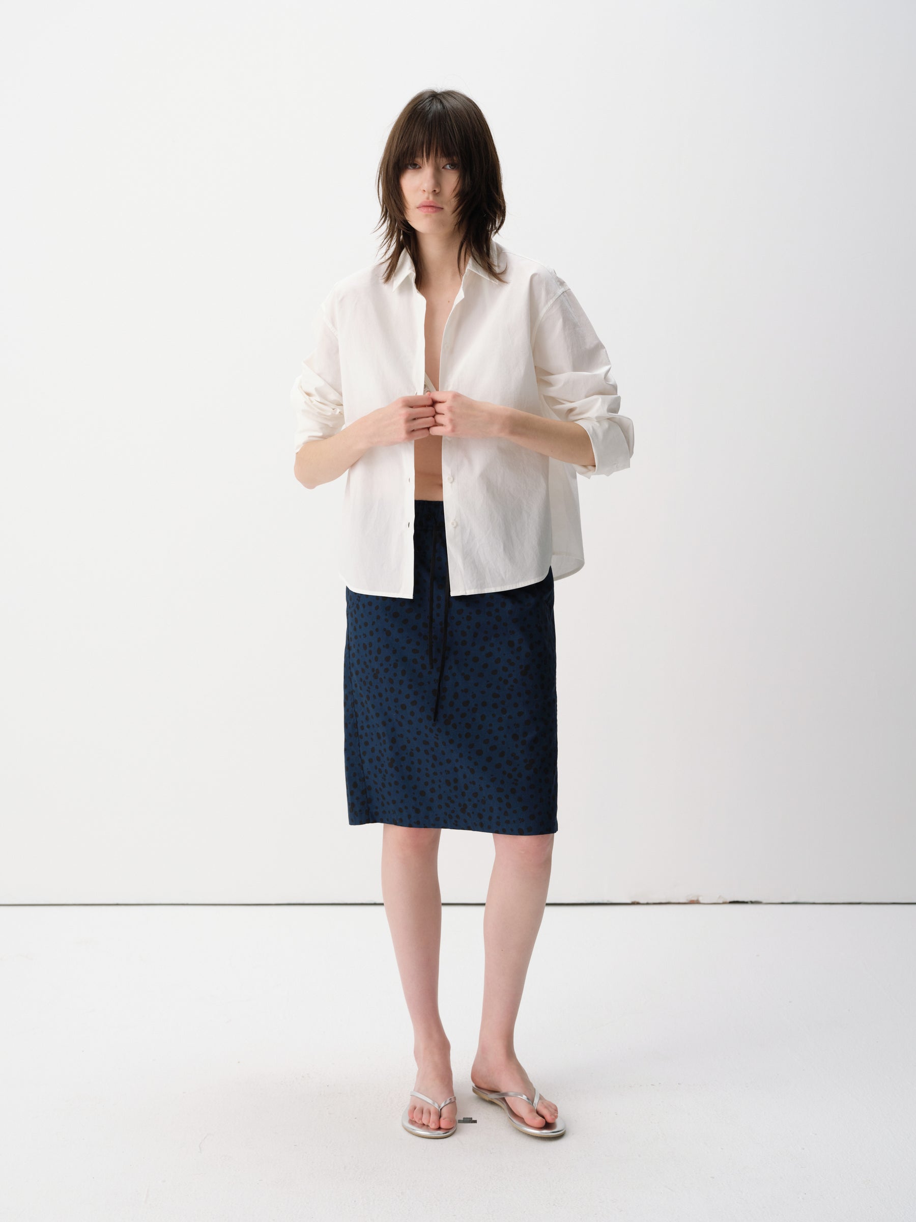 Solid Cotton Turn-Back Cuff Long-Sleeve Shirt White