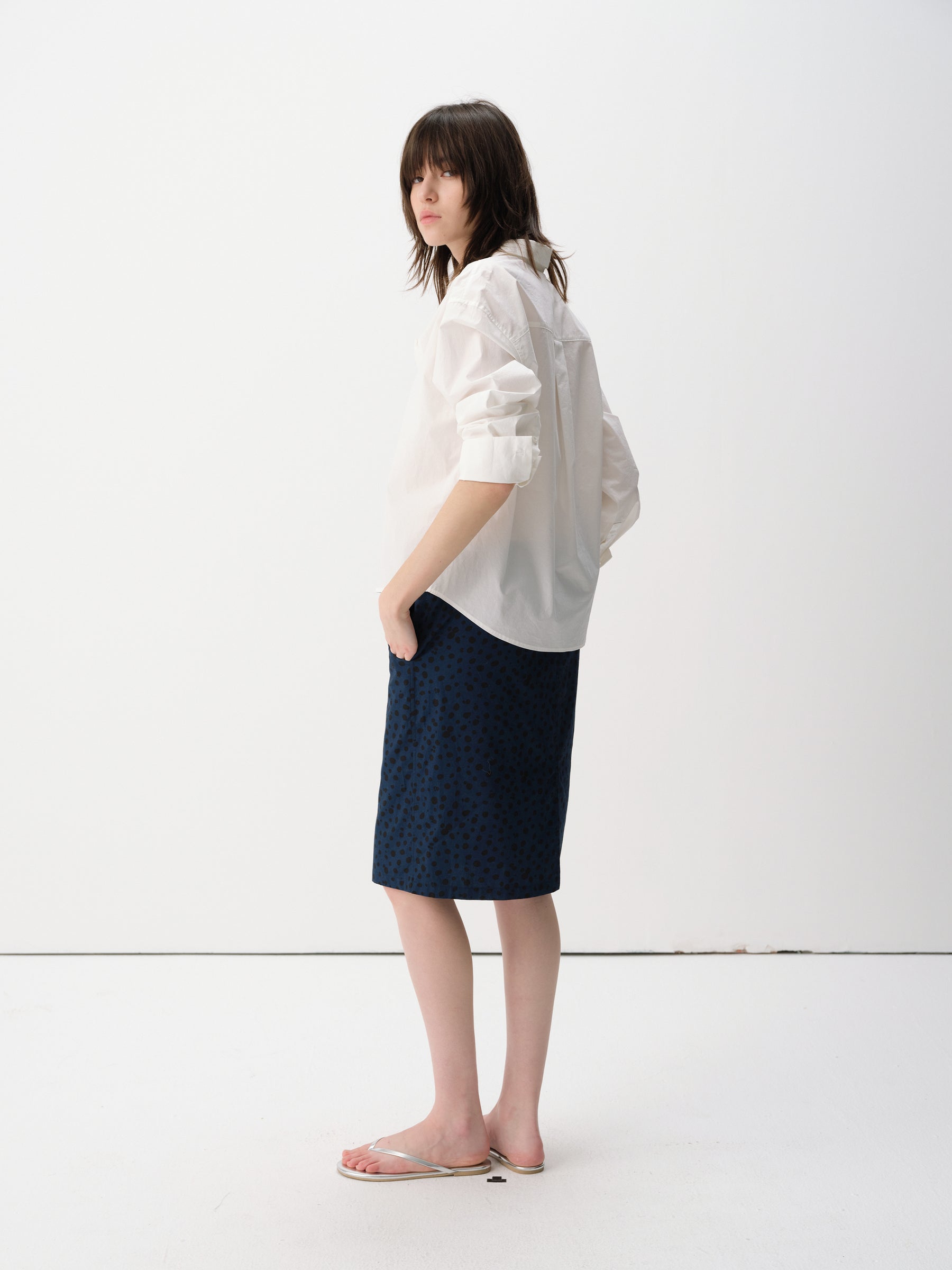 Solid Cotton Turn-Back Cuff Long-Sleeve Shirt White