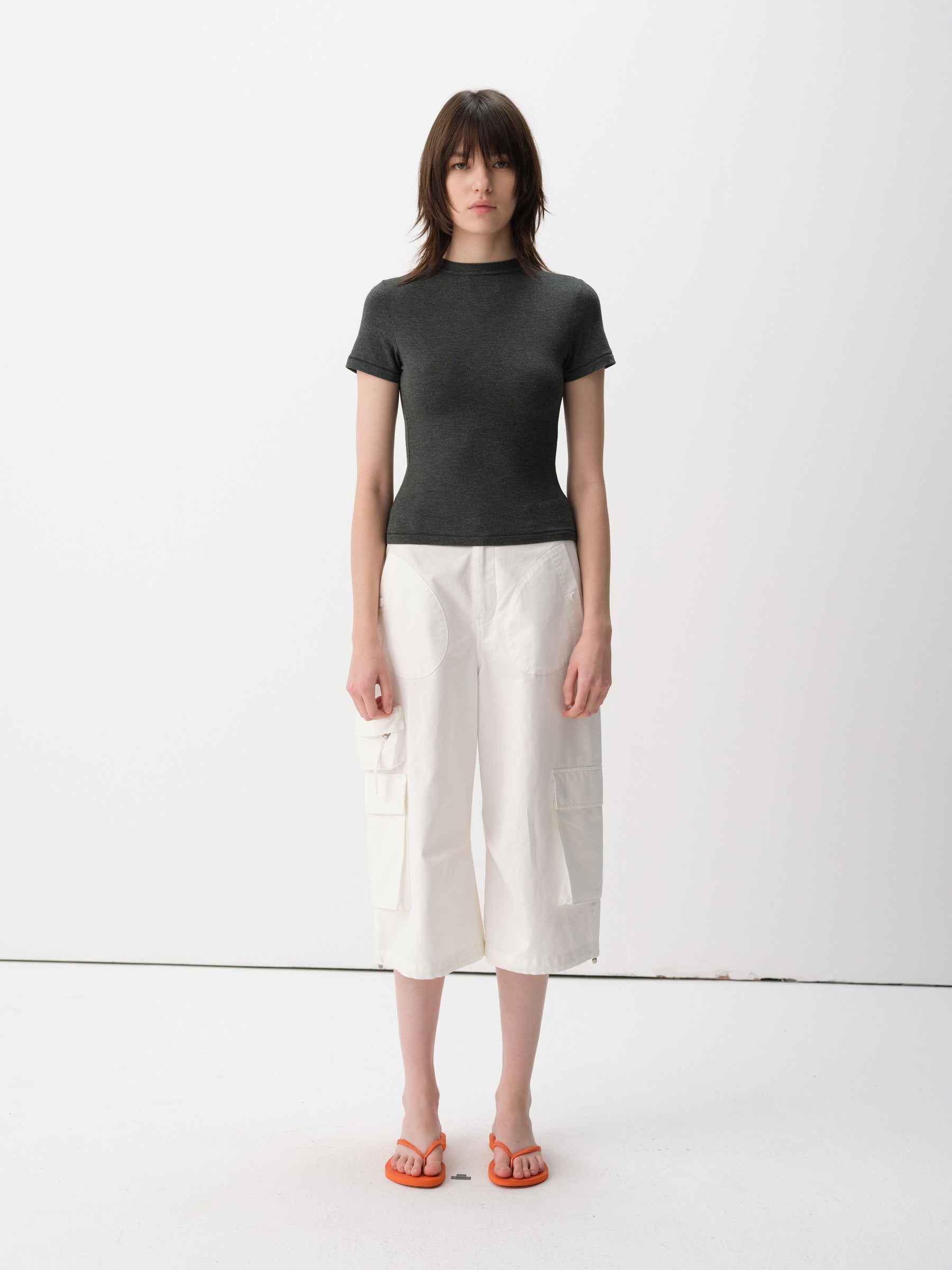 Basic Sculpted Fit Solid Slim Short-Sleeve Tee Charcoal