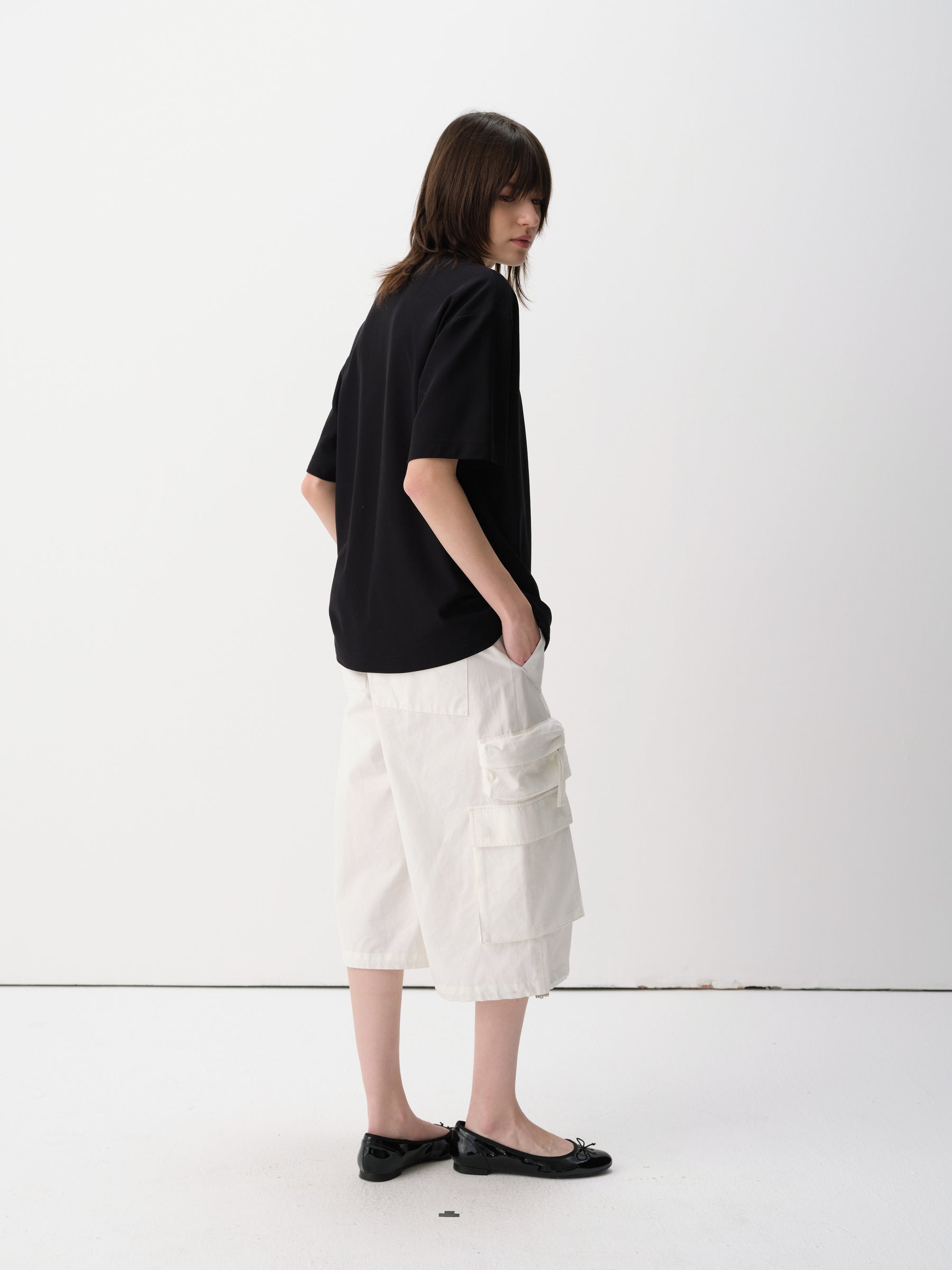 Cotton Relaxed Drop Shoulder Everyday Short-Sleeve Tee Black
