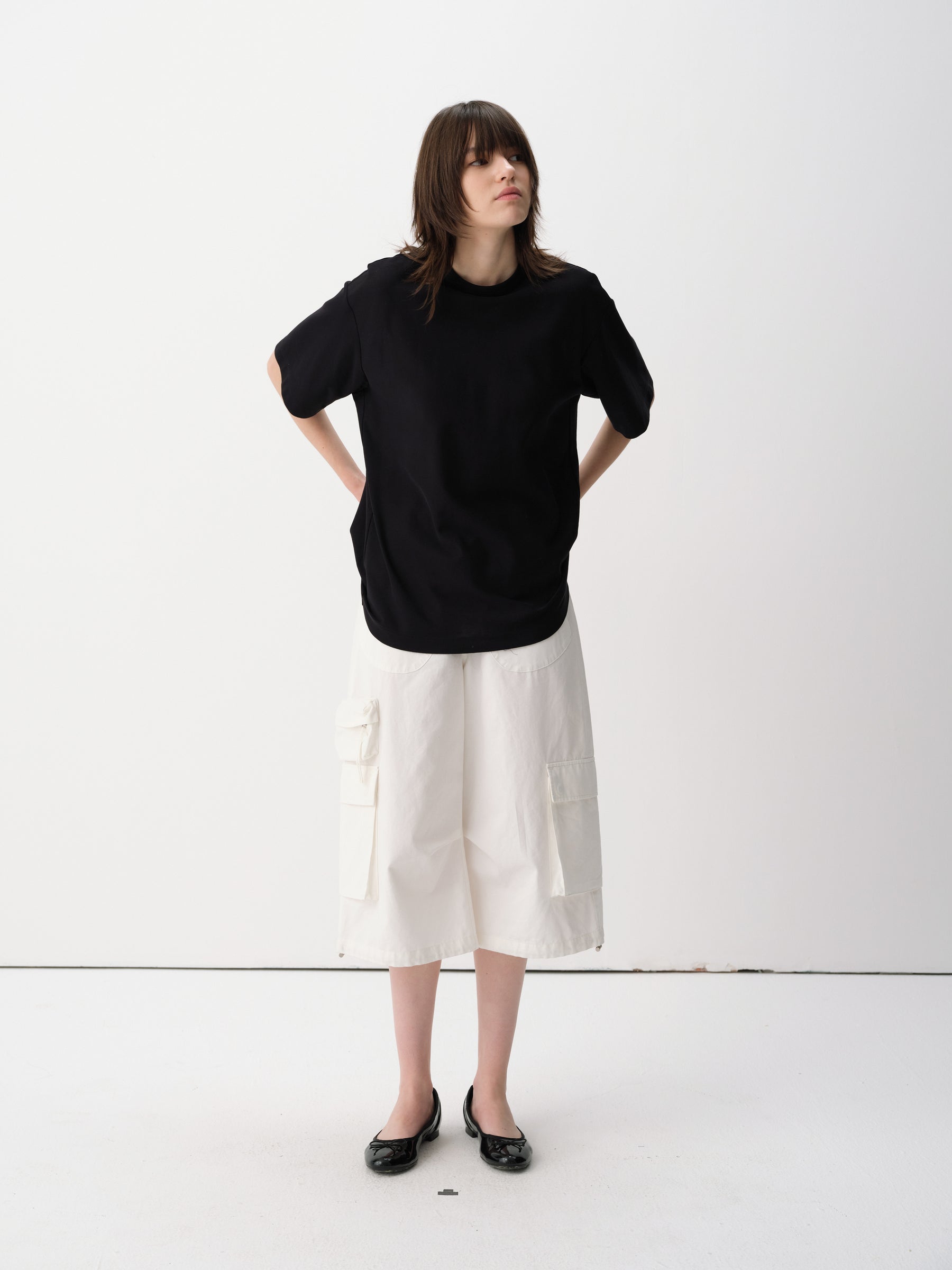 Cotton Relaxed Drop Shoulder Everyday Short-Sleeve Tee Black