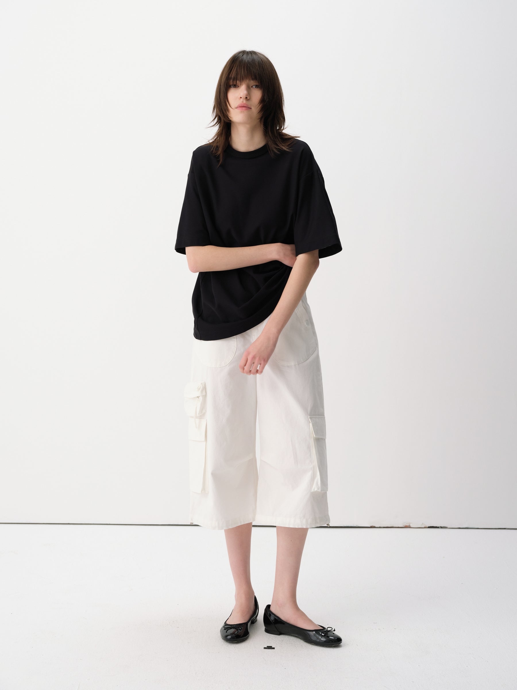 Cotton Relaxed Drop Shoulder Everyday Short-Sleeve Tee Black