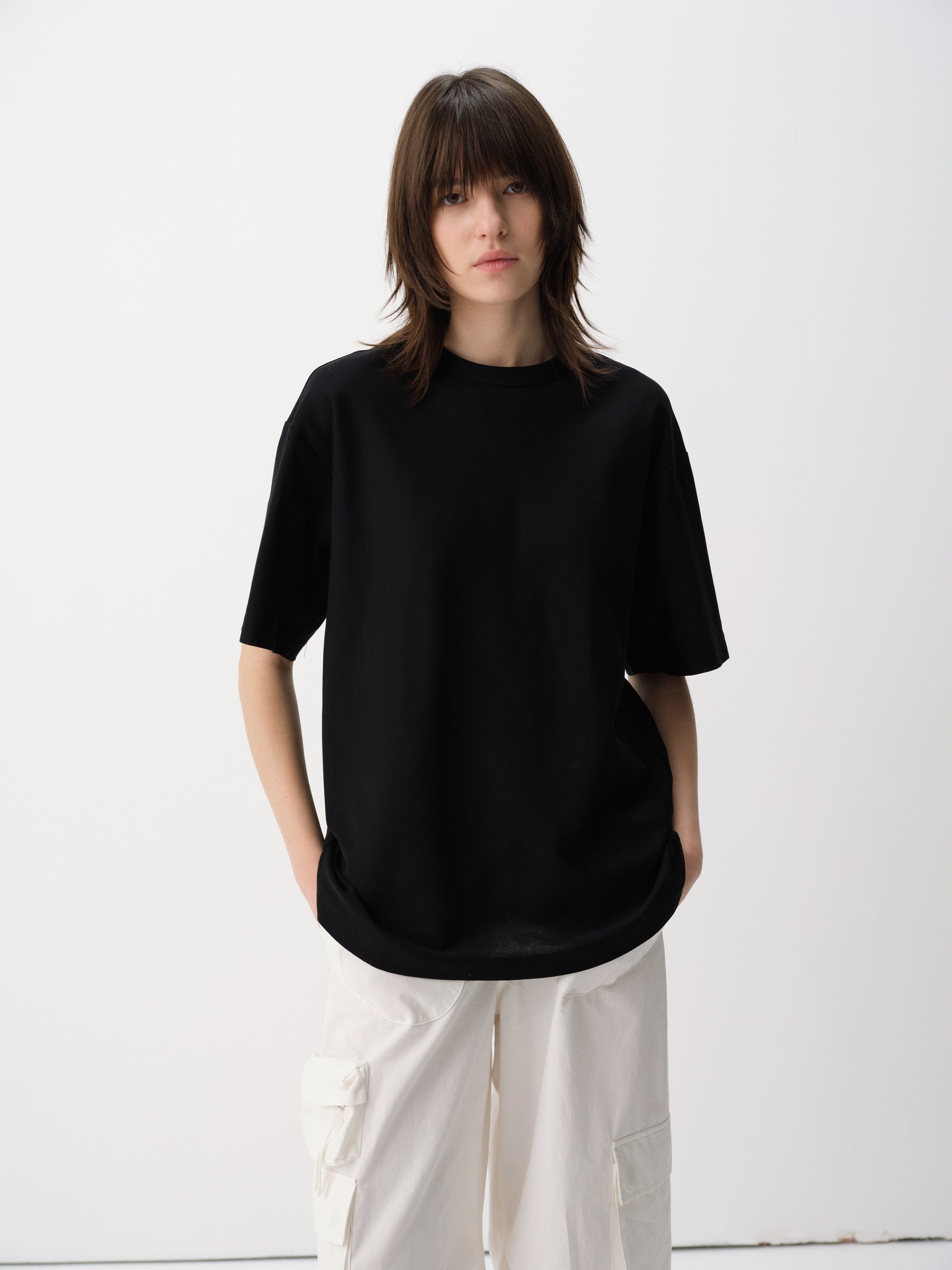 Cotton Relaxed Drop Shoulder Everyday Short-Sleeve Tee Black