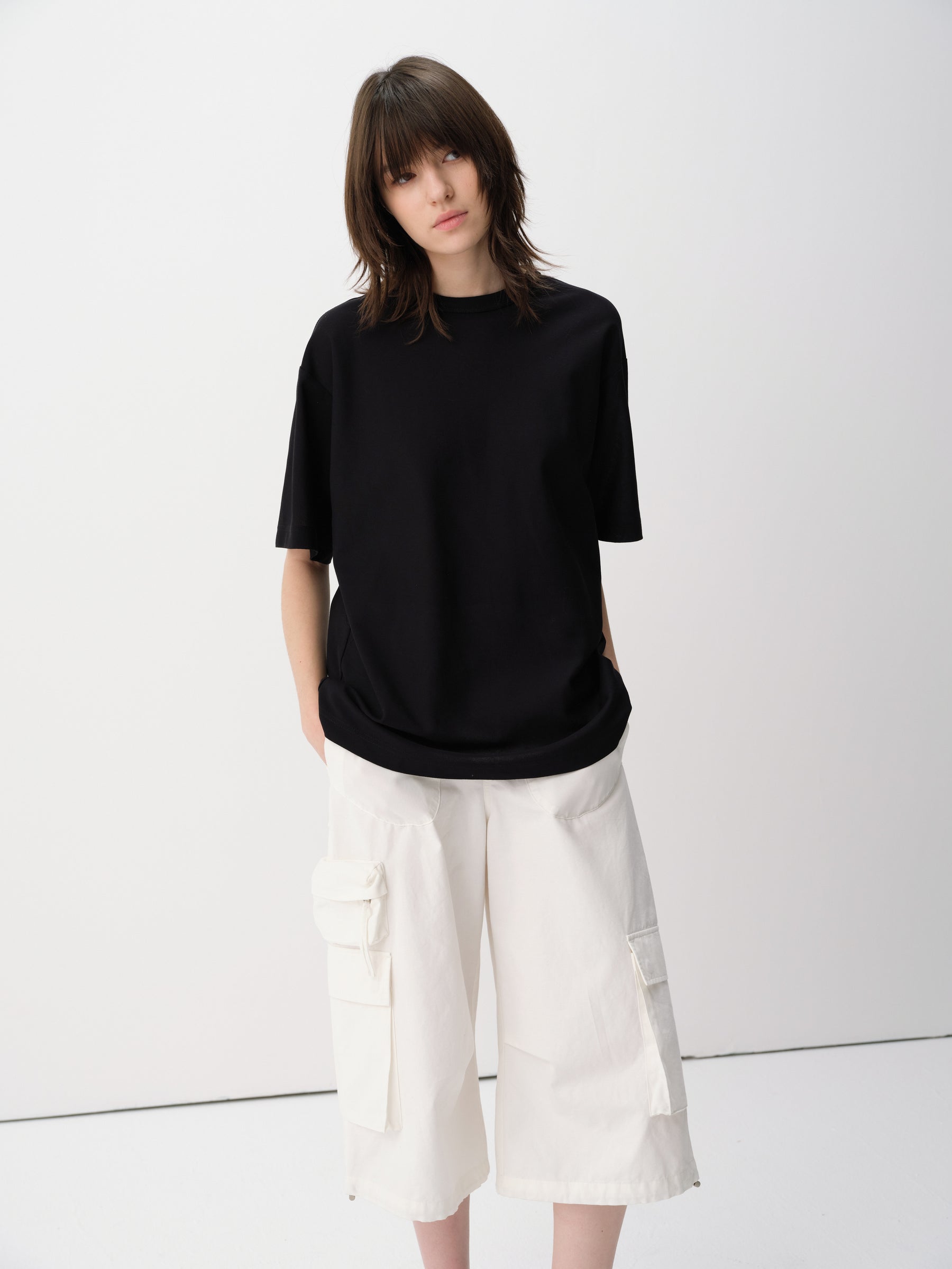 Cotton Relaxed Drop Shoulder Everyday Short-Sleeve Tee Black