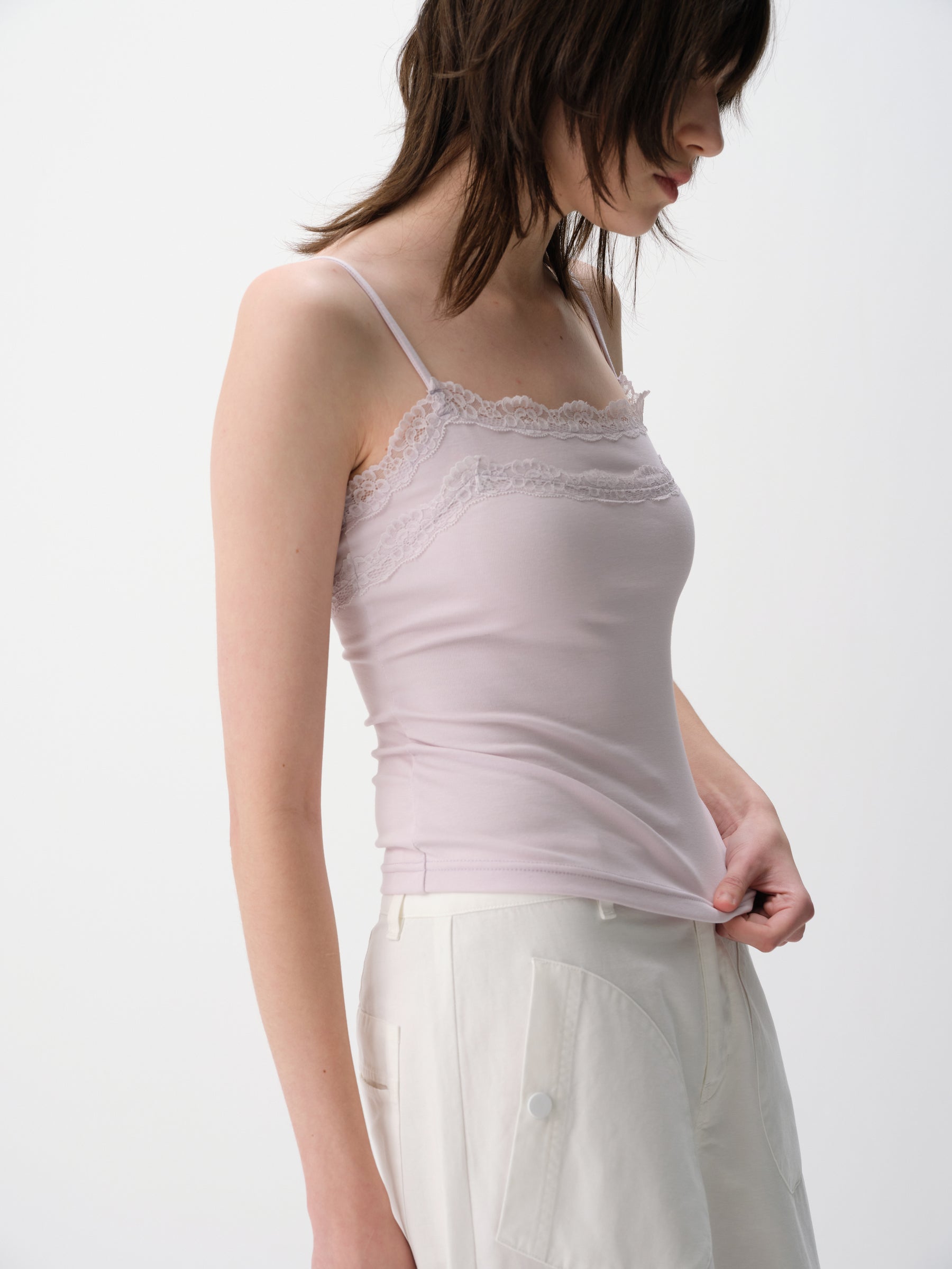 Lace Trim Adjustable Spaghetti Stretch Camisole Lavender