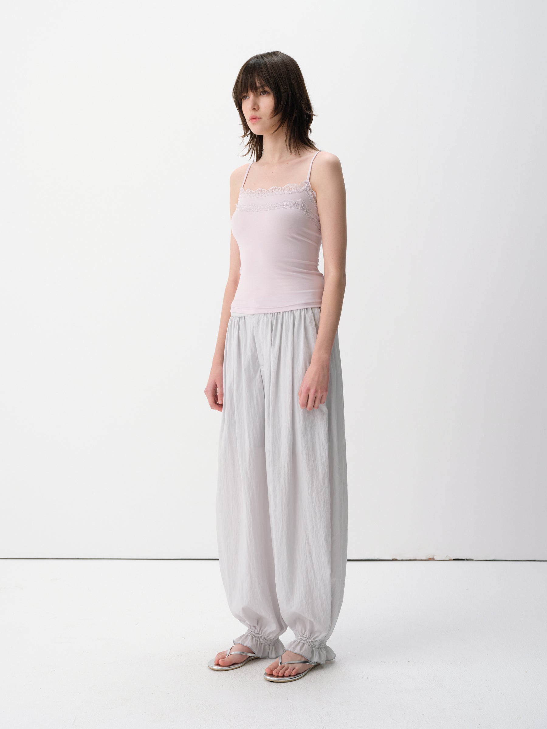 Back Elastic Waist Lightweight Shirred Hem Balloon Pants Aqua