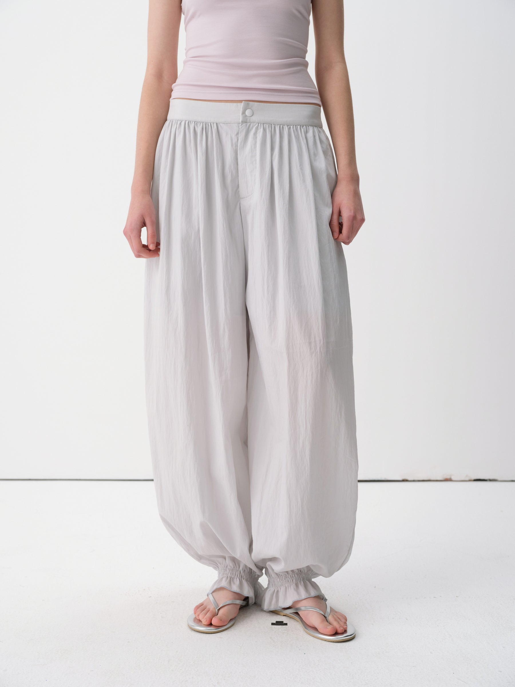Back Elastic Waist Lightweight Shirred Hem Balloon Pants Aqua