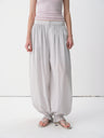 Back Elastic Waist Lightweight Shirred Hem Balloon Pants Aqua