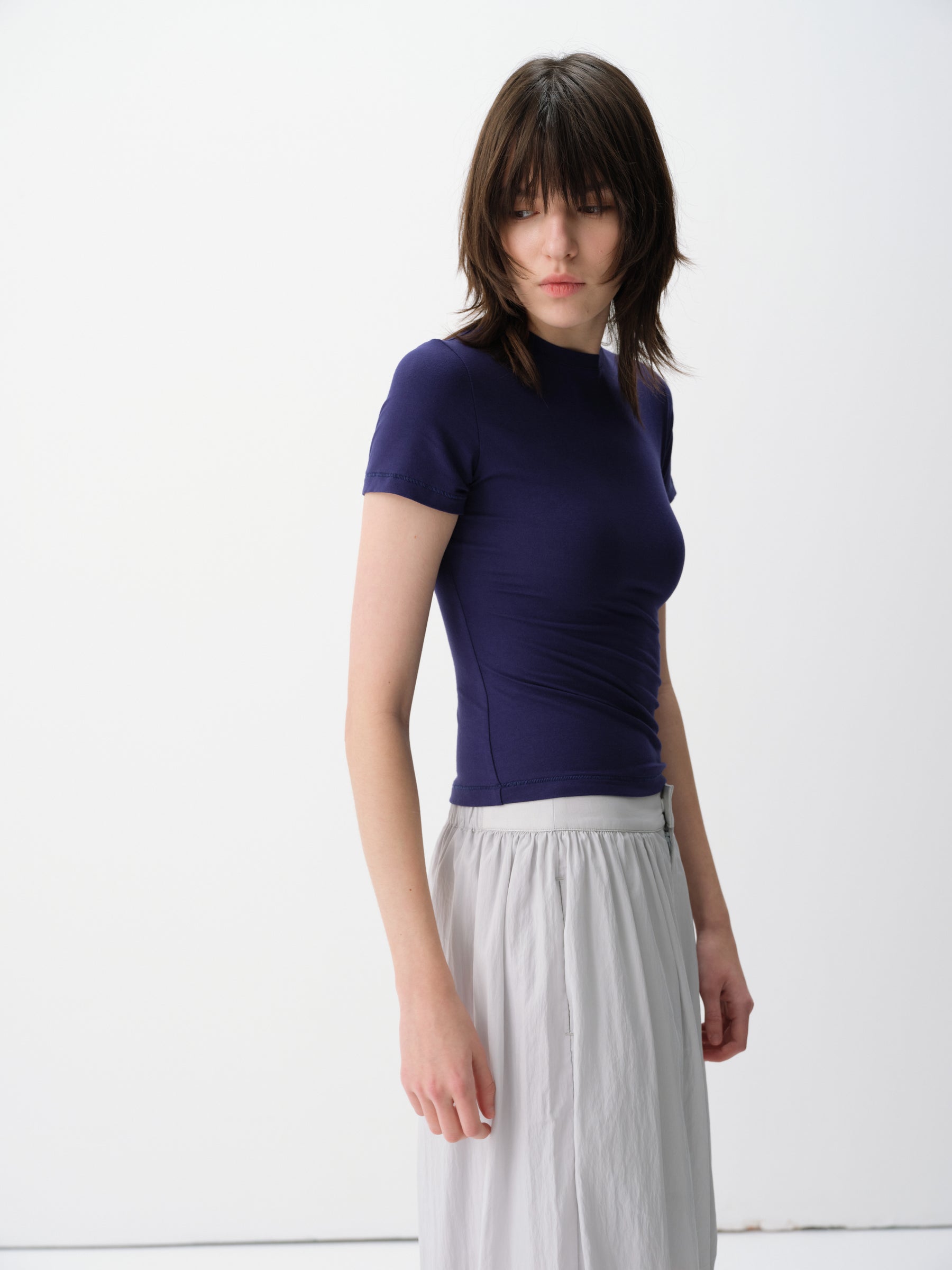 Basic Sculpted Fit Solid Slim Short-Sleeve Tee Blue