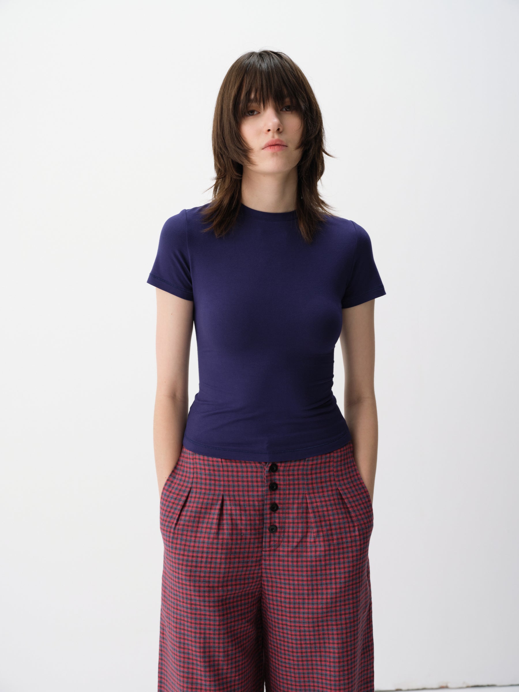Basic Sculpted Fit Solid Slim Short-Sleeve Tee Blue