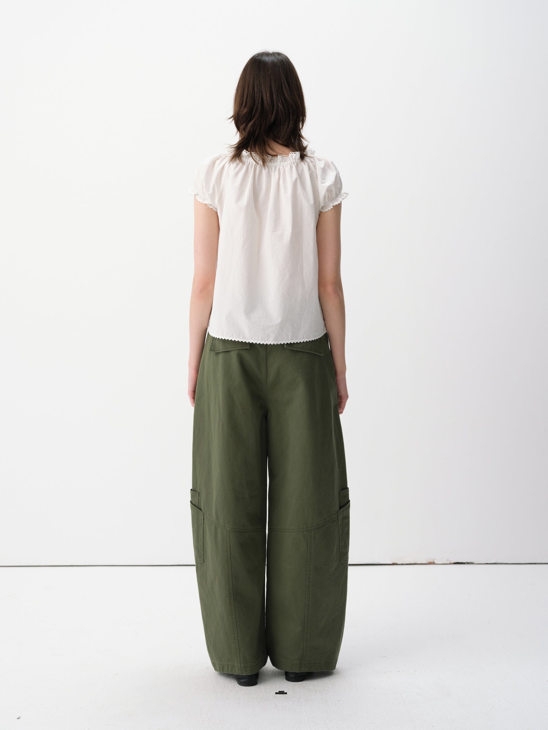 Mid-Low Rise Cotton Structured Curved Hem Casual Pants Military Green