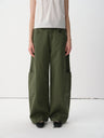 Mid-Low Rise Cotton Structured Curved Hem Casual Pants Military Green