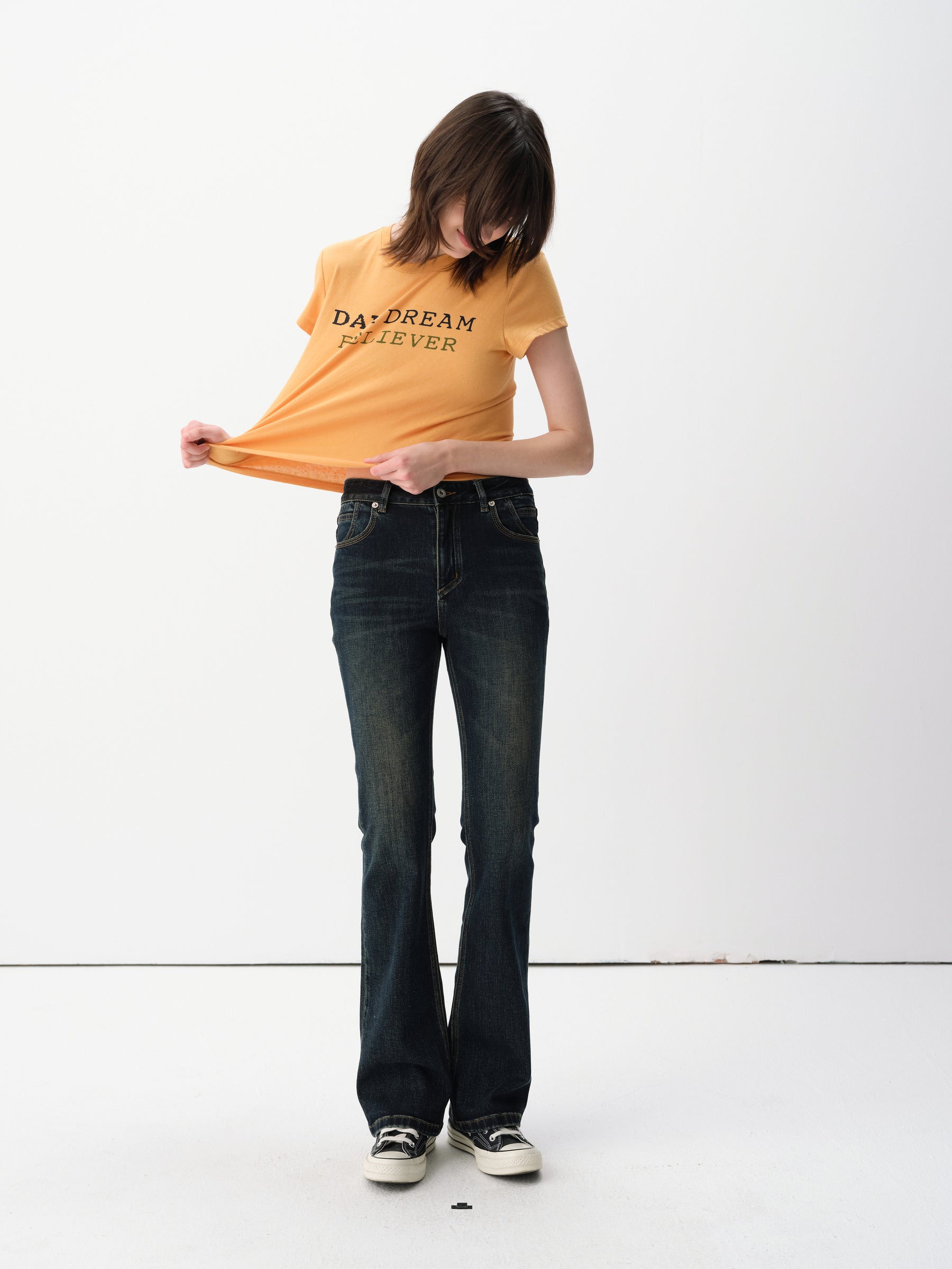 Contrast Slogan Print Regular Shoulder Short-Sleeve Tee Orange