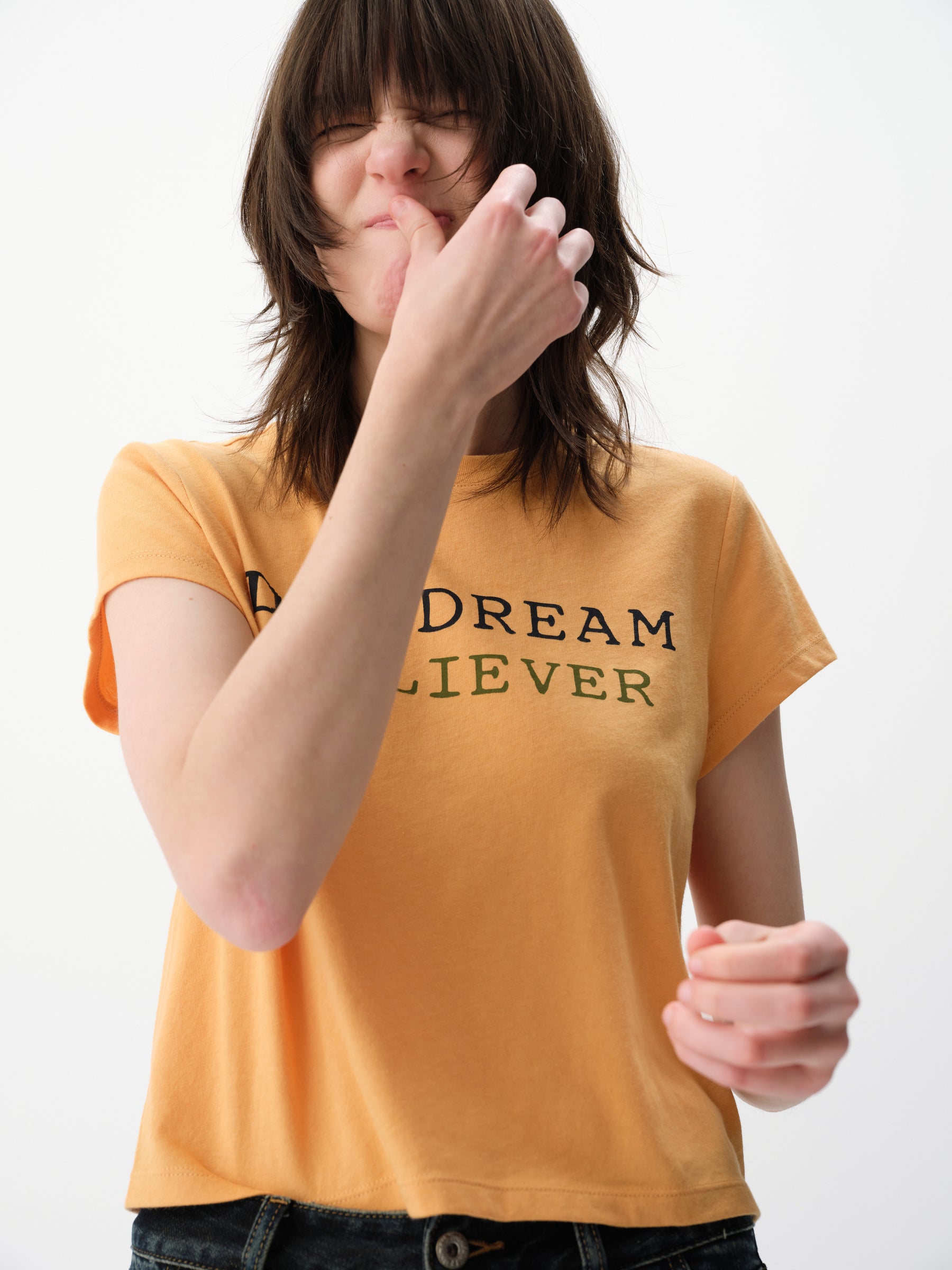 Contrast Slogan Print Regular Shoulder Short-Sleeve Tee Orange