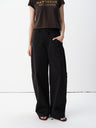 Mid-Low Rise Cotton Structured Curved Hem Casual Pants Black