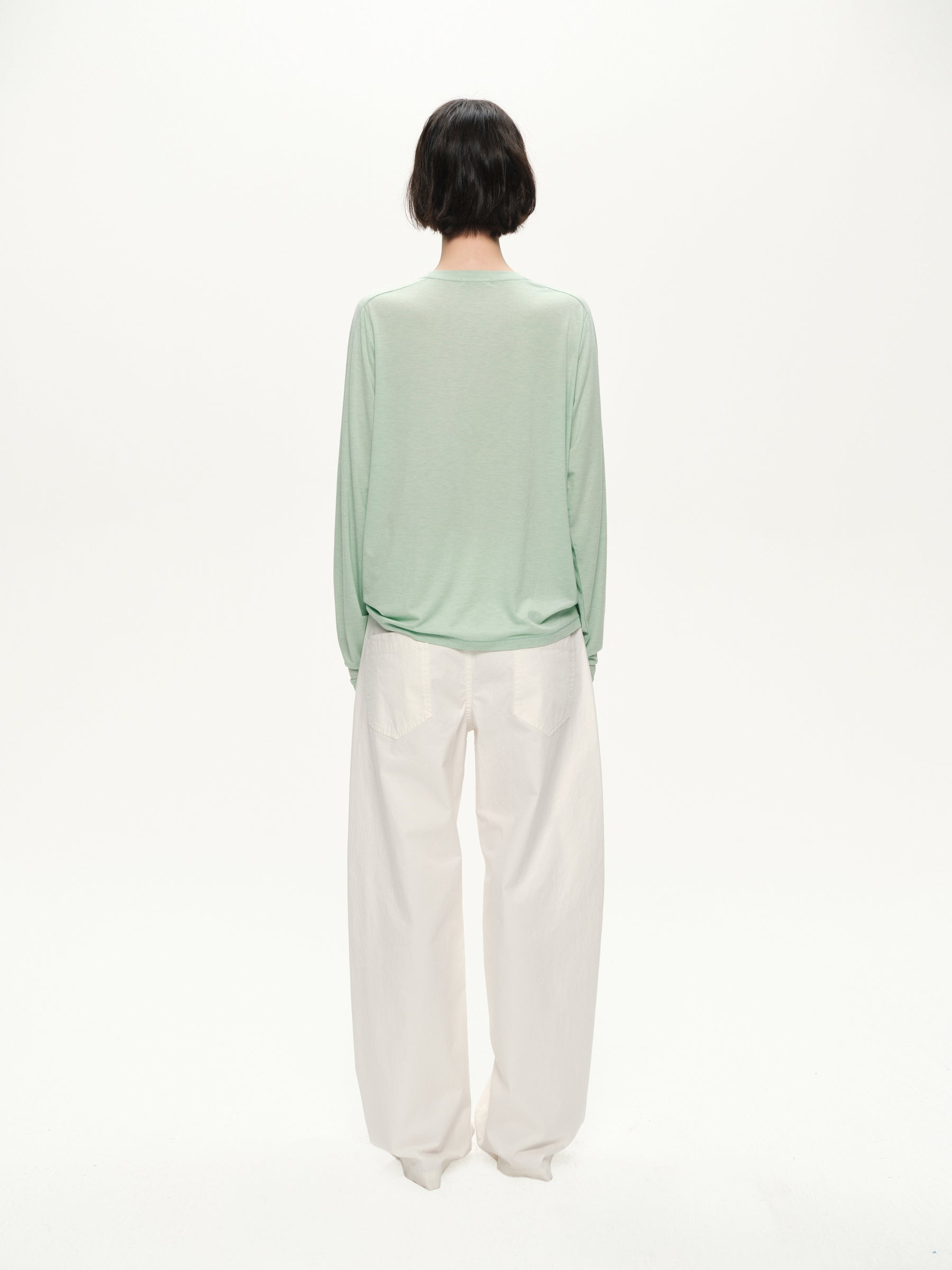 Lyocell wool shoulder cuff design  soft texture T-shirt cyan