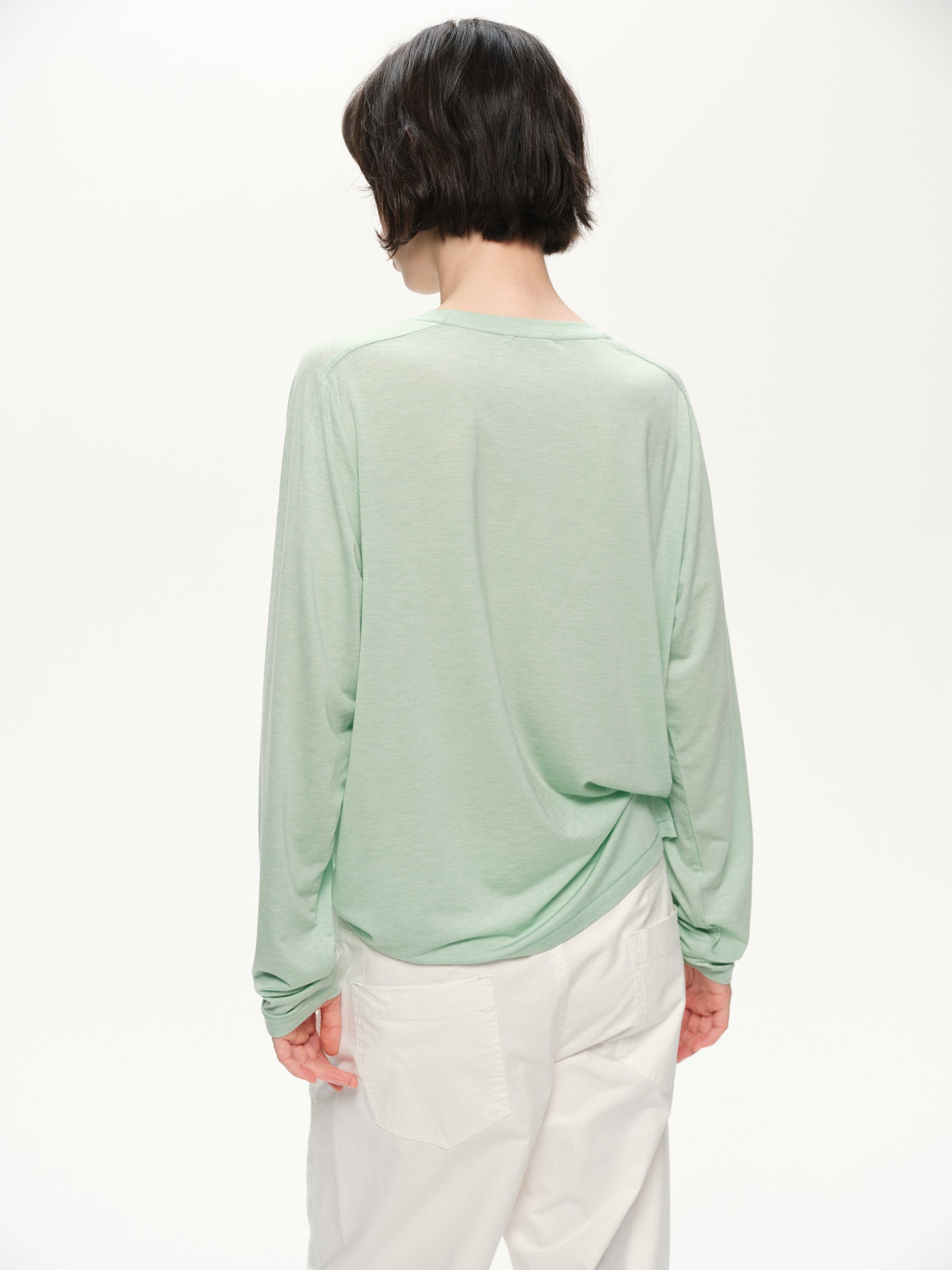 Lyocell wool shoulder cuff design  soft texture T-shirt cyan