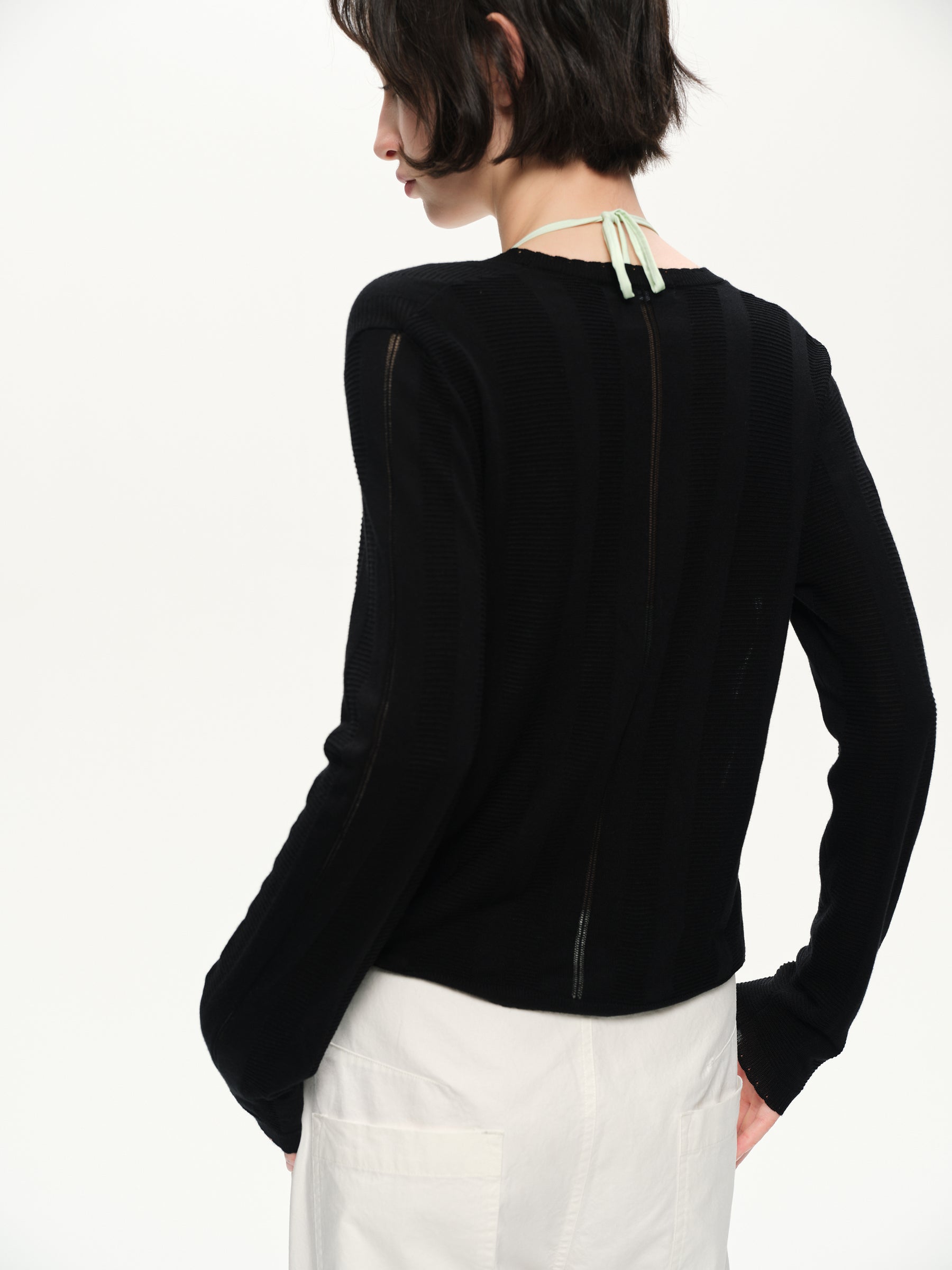Texture hollow-carved design slim-fit cardigan black