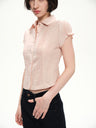 Hidden pattern bubble sleeves fitted short-sleeved shirt light pink