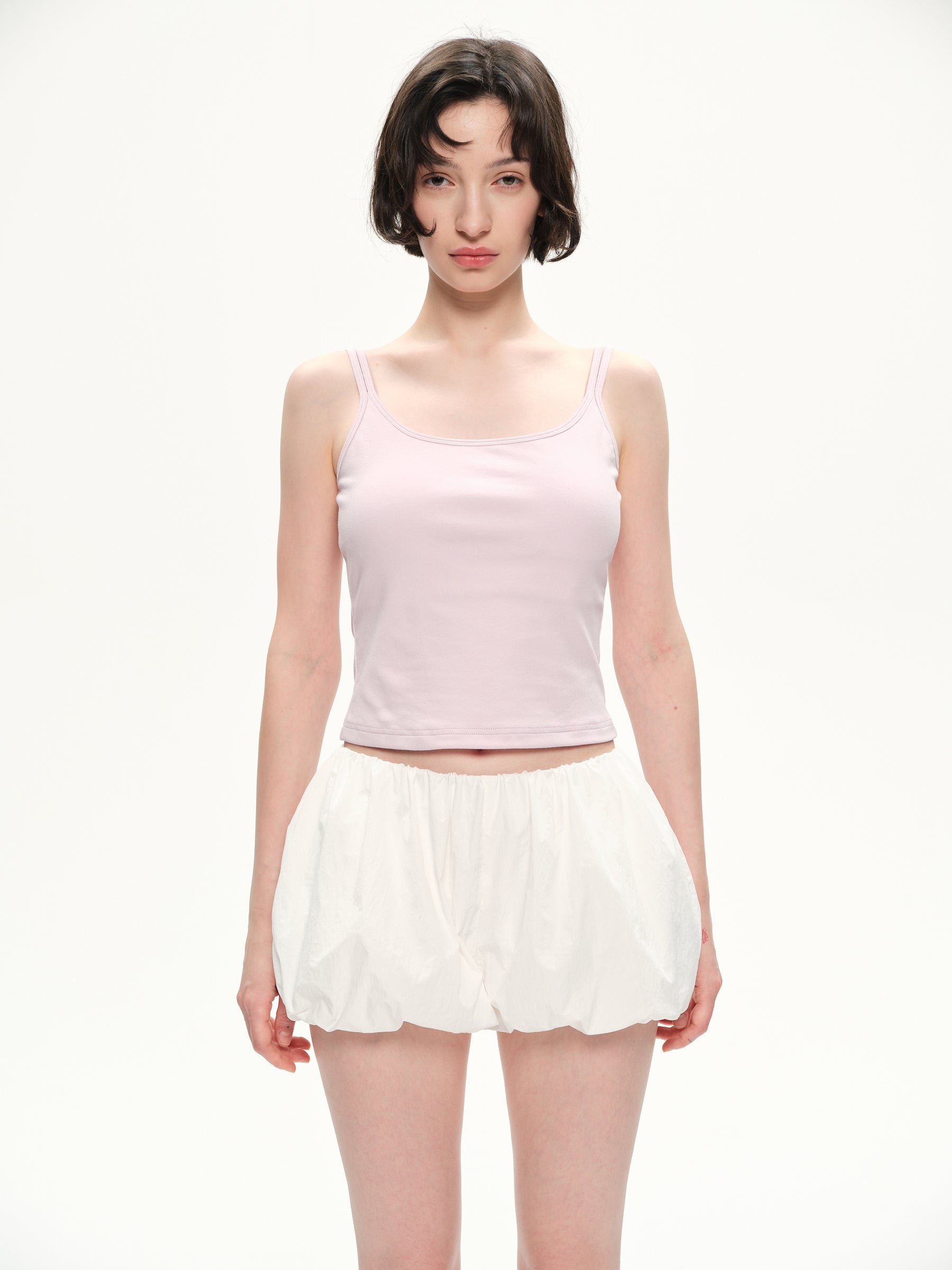 Double shoulder strap fitted halter-neck dress pinkish purple
