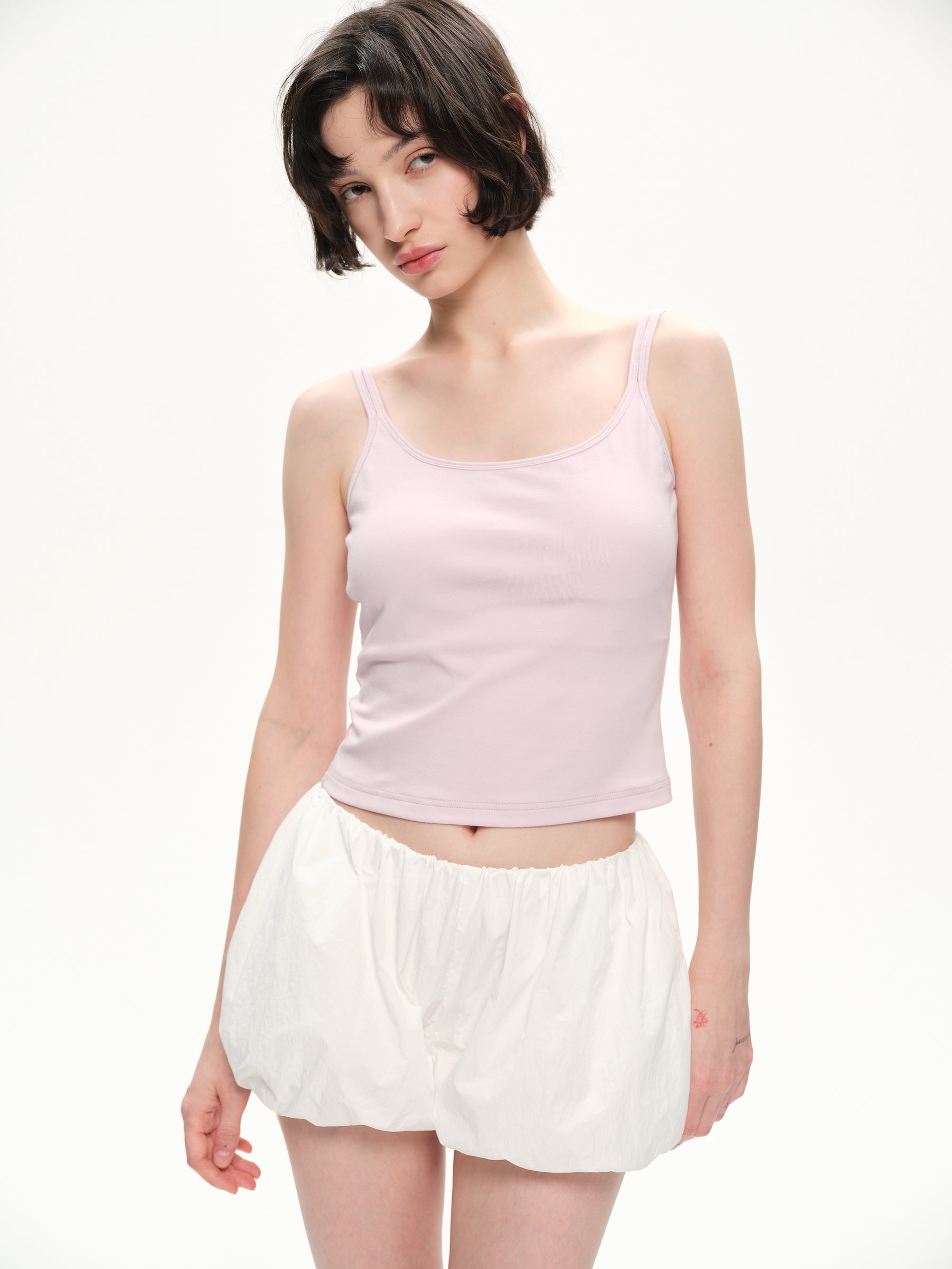 Double shoulder strap fitted halter-neck dress pinkish purple