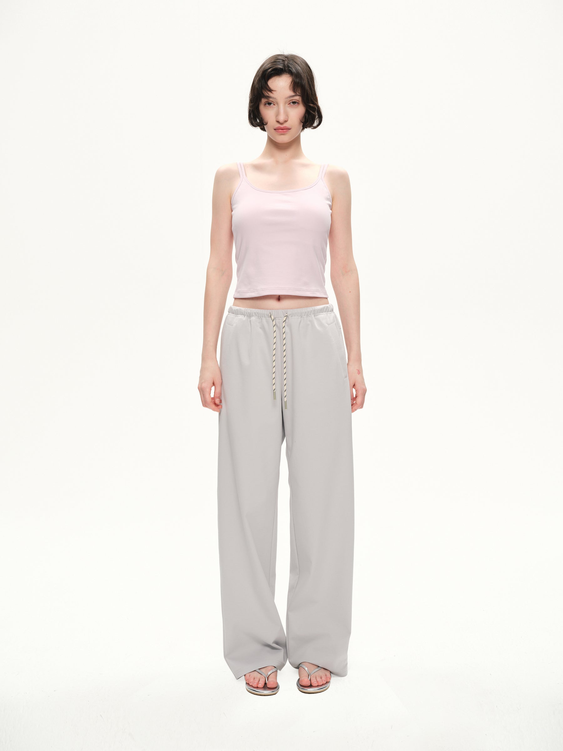 Elastic belt beltdrawstring casual jogger pants smoky gray