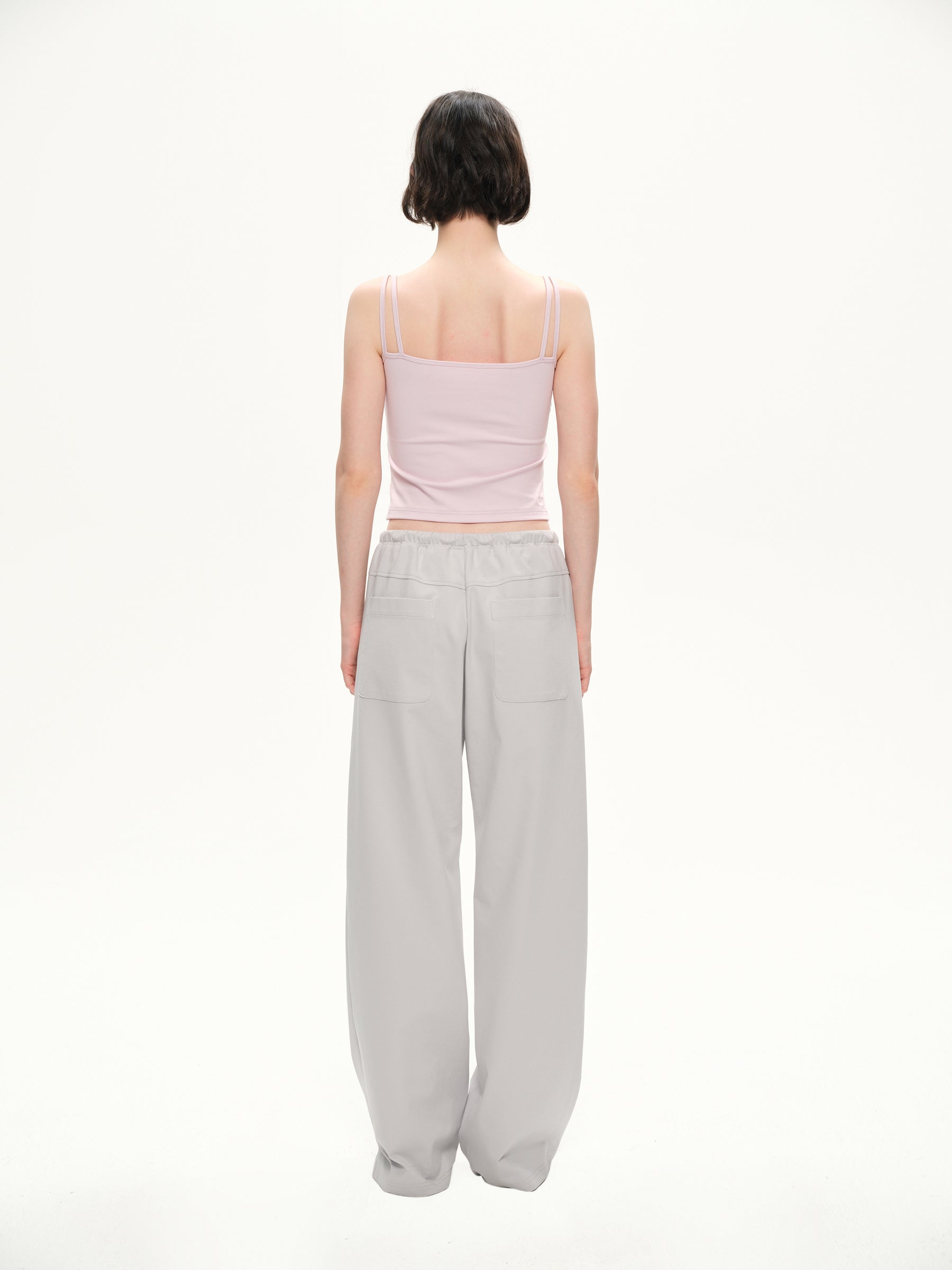 Elastic belt beltdrawstring casual jogger pants smoky gray