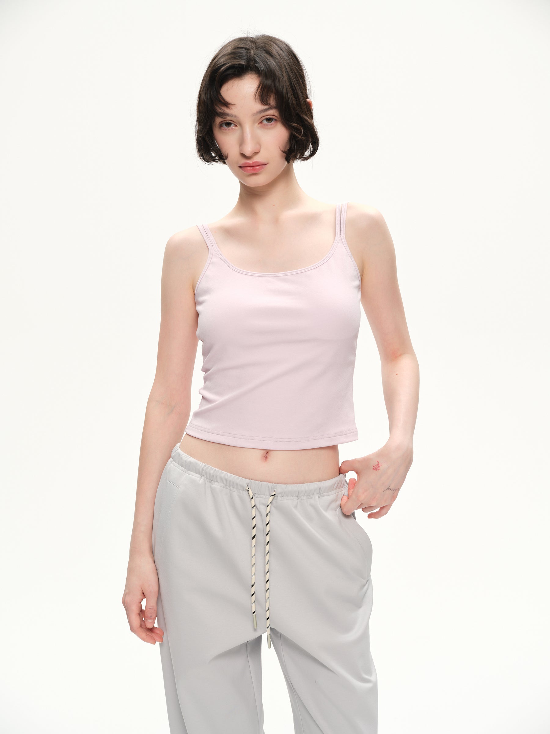 Double shoulder strap fitted halter-neck dress pinkish purple