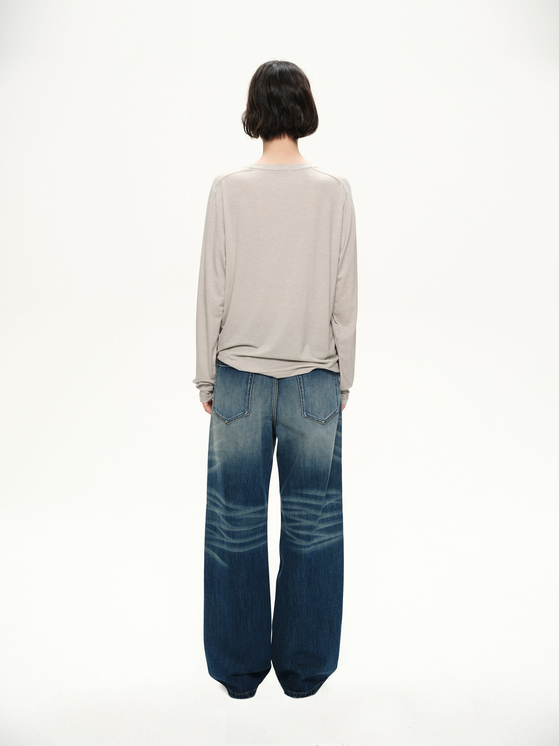 Lyocell wool shoulder cuff design  soft texture T-shirt light gray