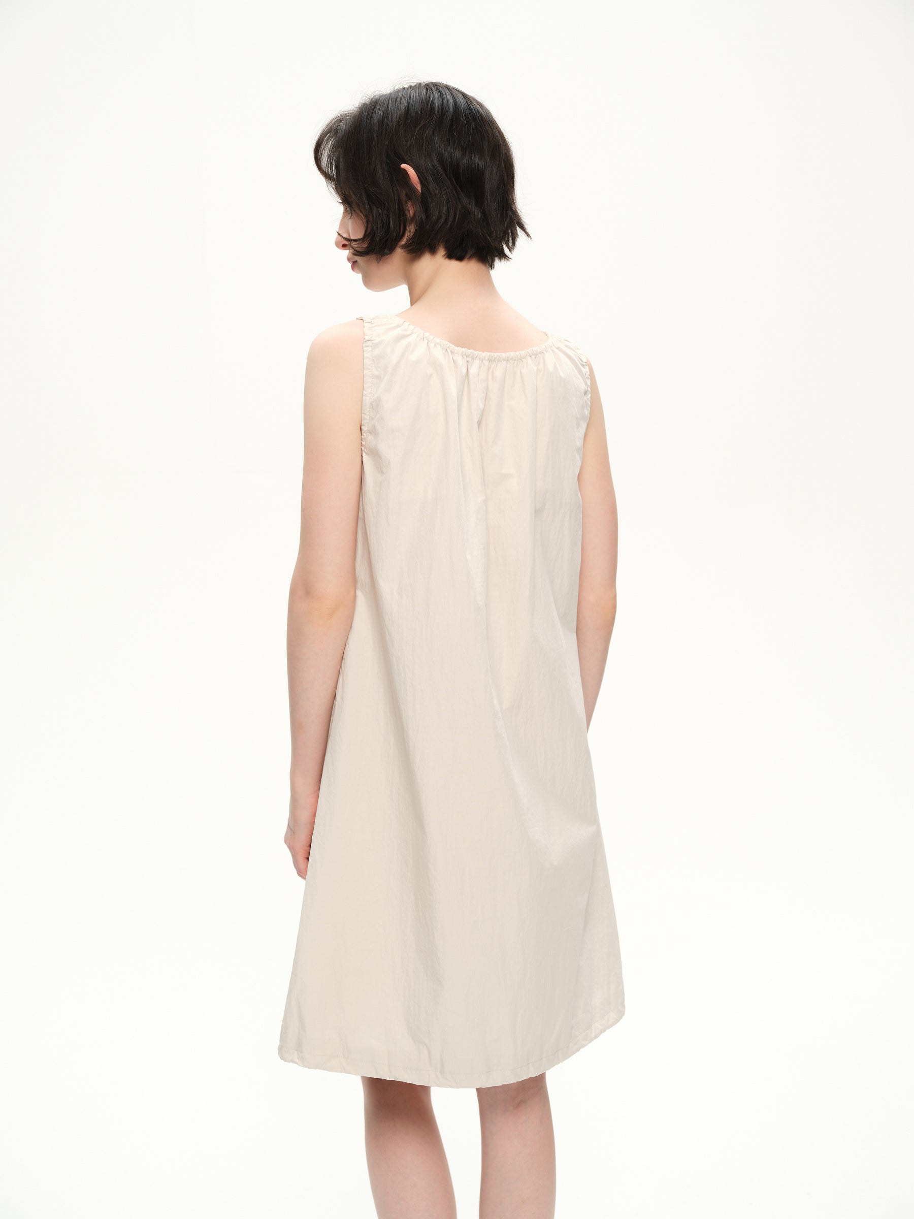 U-neck strap a-line dress apricot