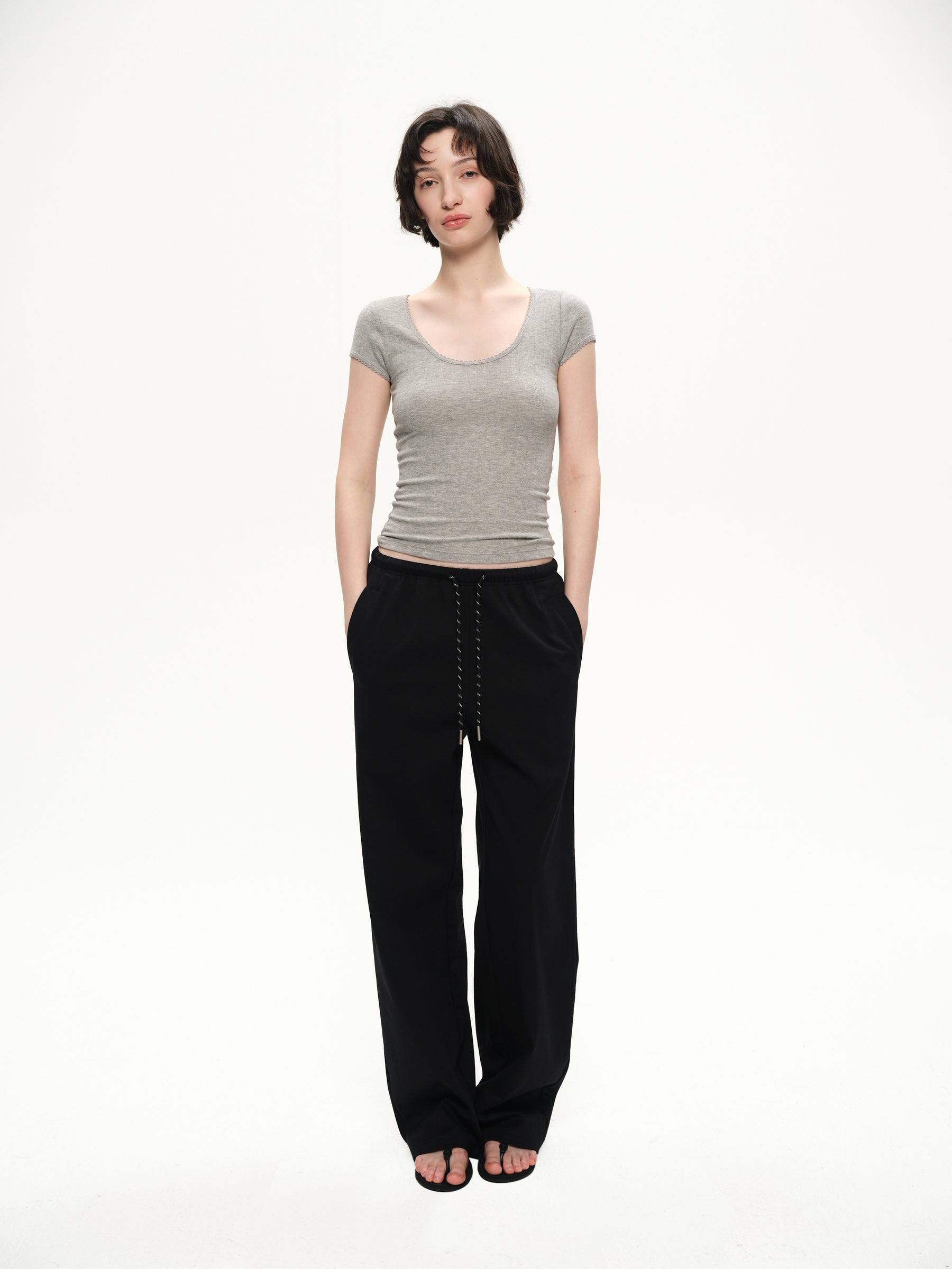 Elastic belt beltdrawstring casual jogger pants black